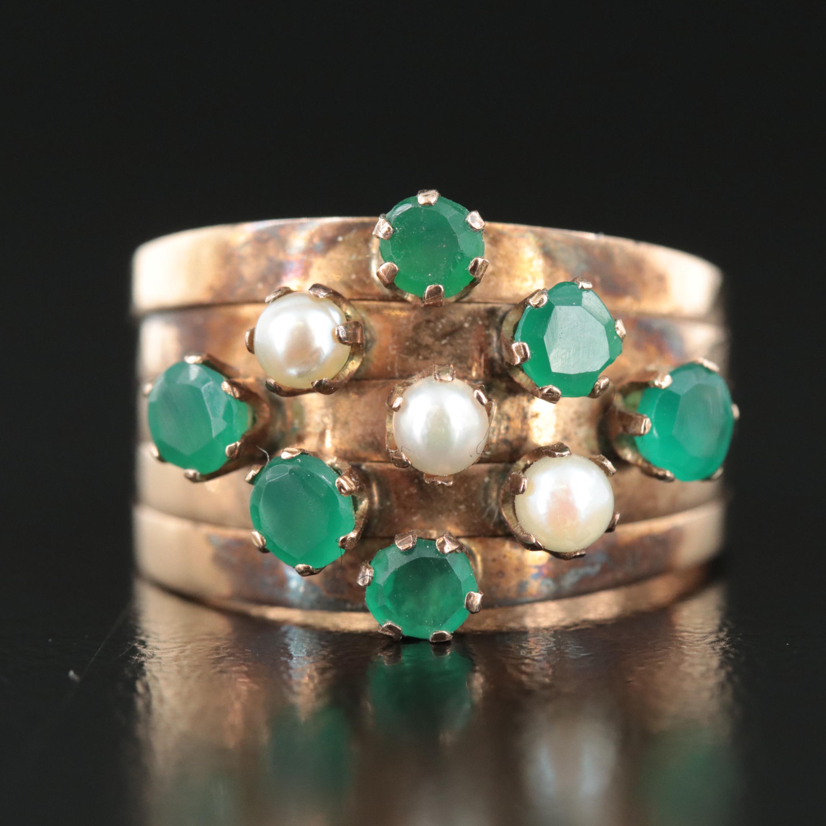 14K Pearl and Chalcedony Stacked Ring