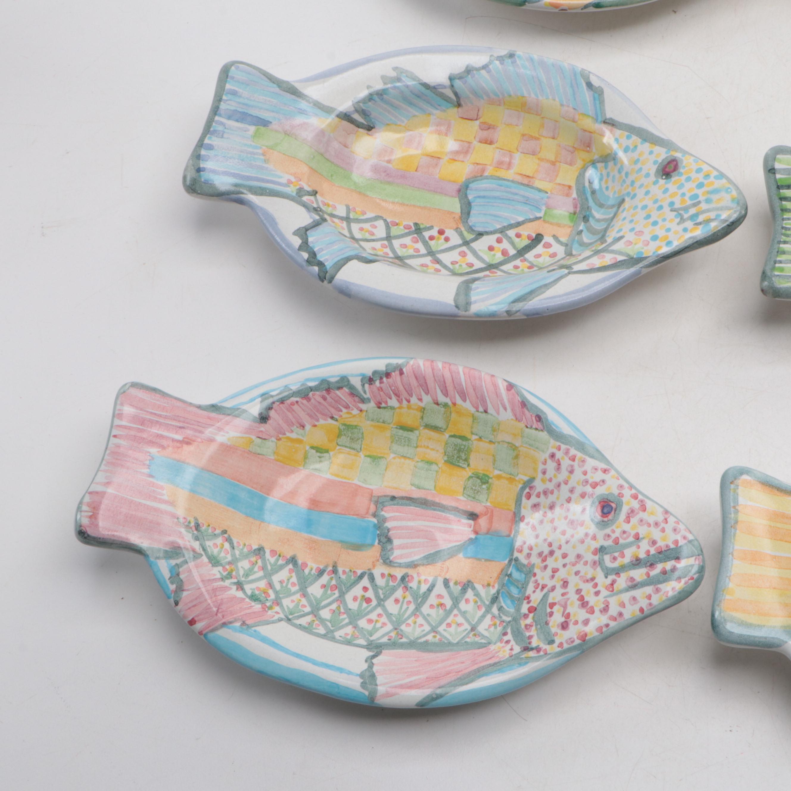 MacKenzie-Childs "Fish Story" Hand-Painted Ceramic Serving Platter and Dishes