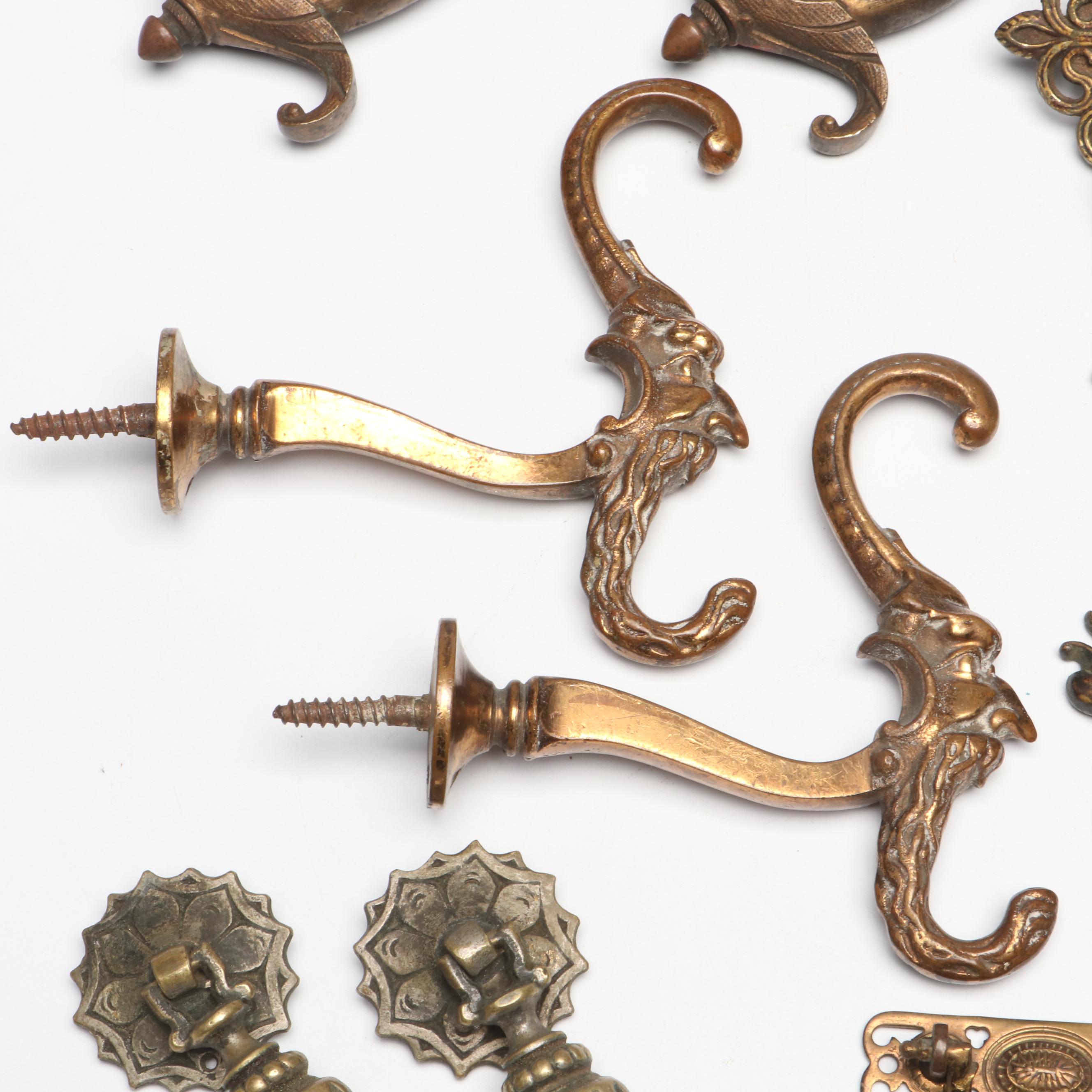 Victorian Style Cast Metal Drawer Pulls and Curtain Tie Backs