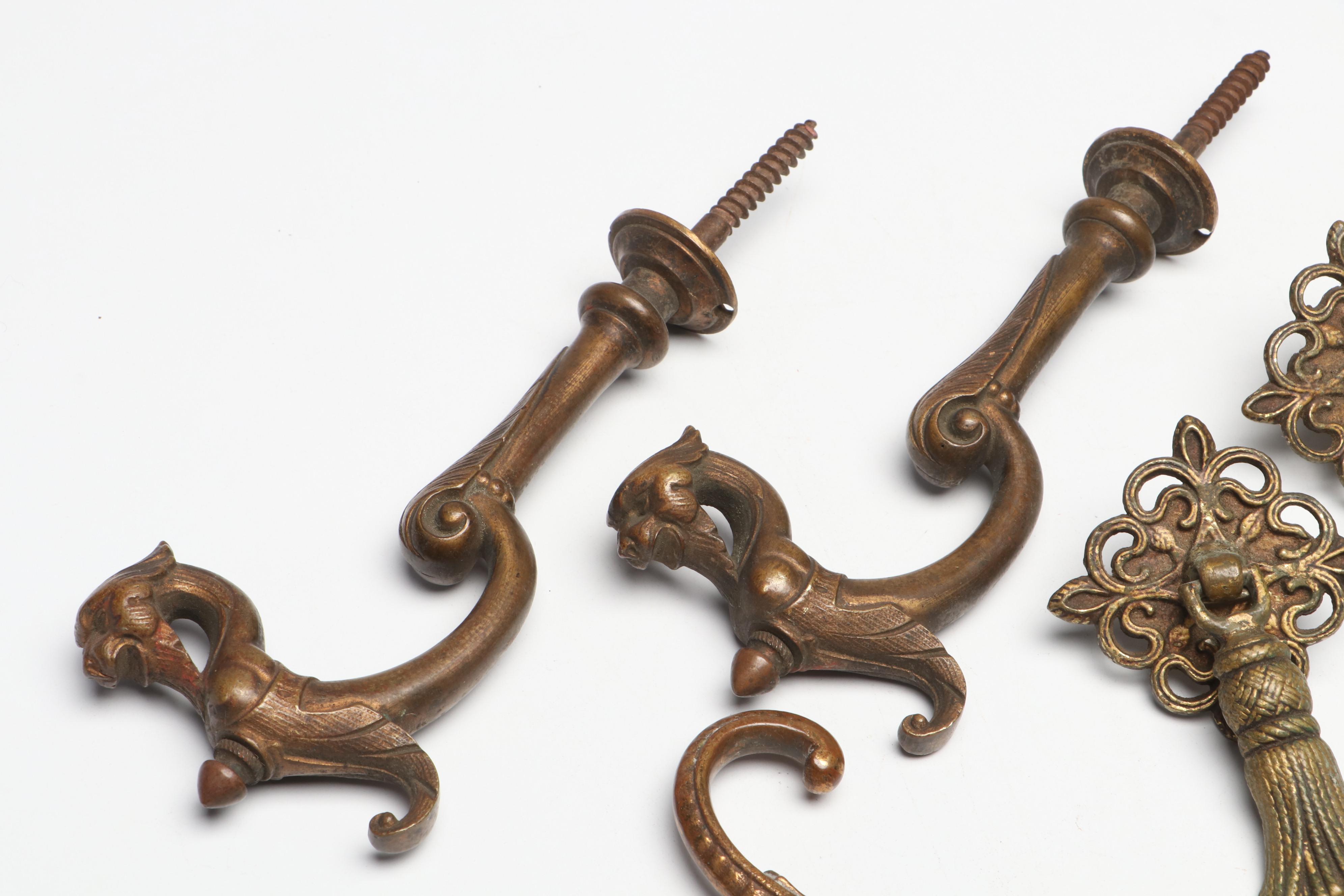 Victorian Style Cast Metal Drawer Pulls and Curtain Tie Backs