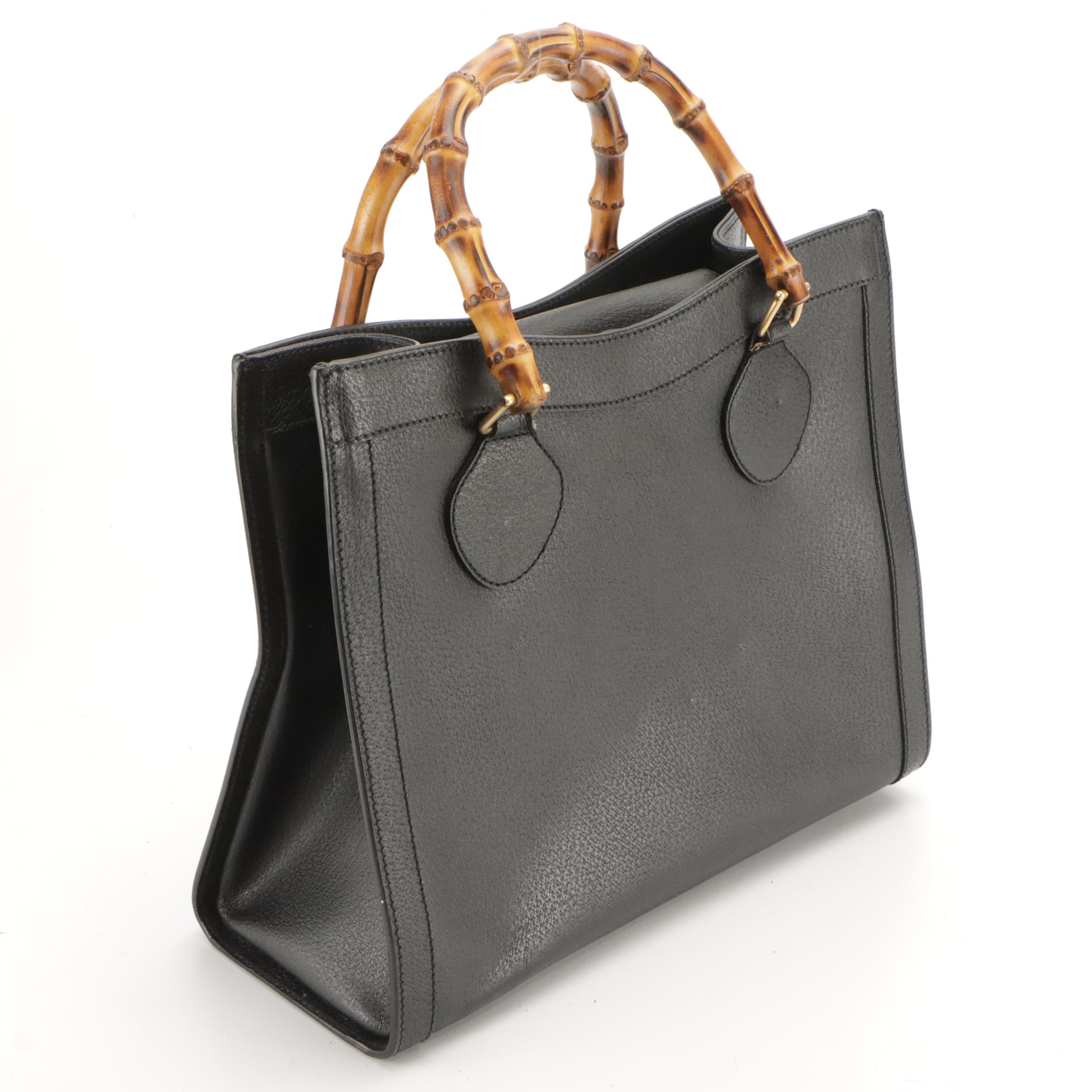 Gucci Diana Bamboo Handle Tote in Black Cinghale Leather
