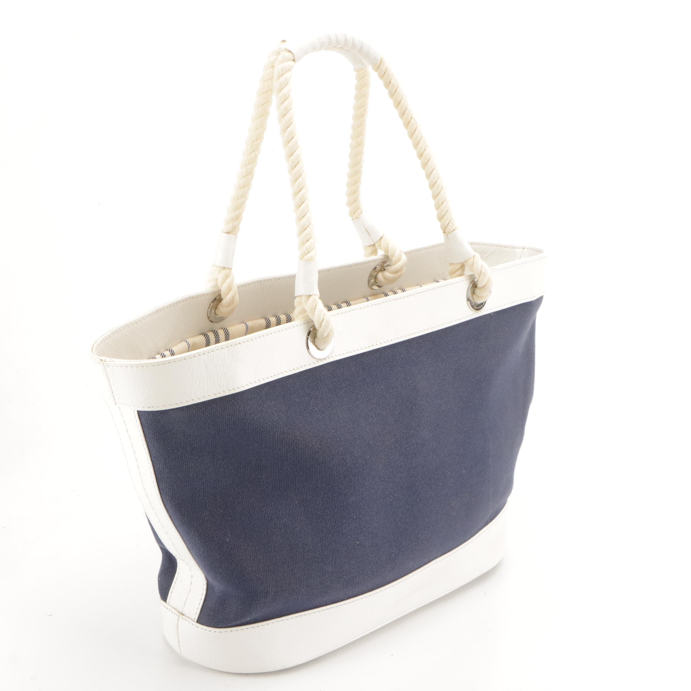 Burberry Leather-Trimmed Canvas Tote Bag