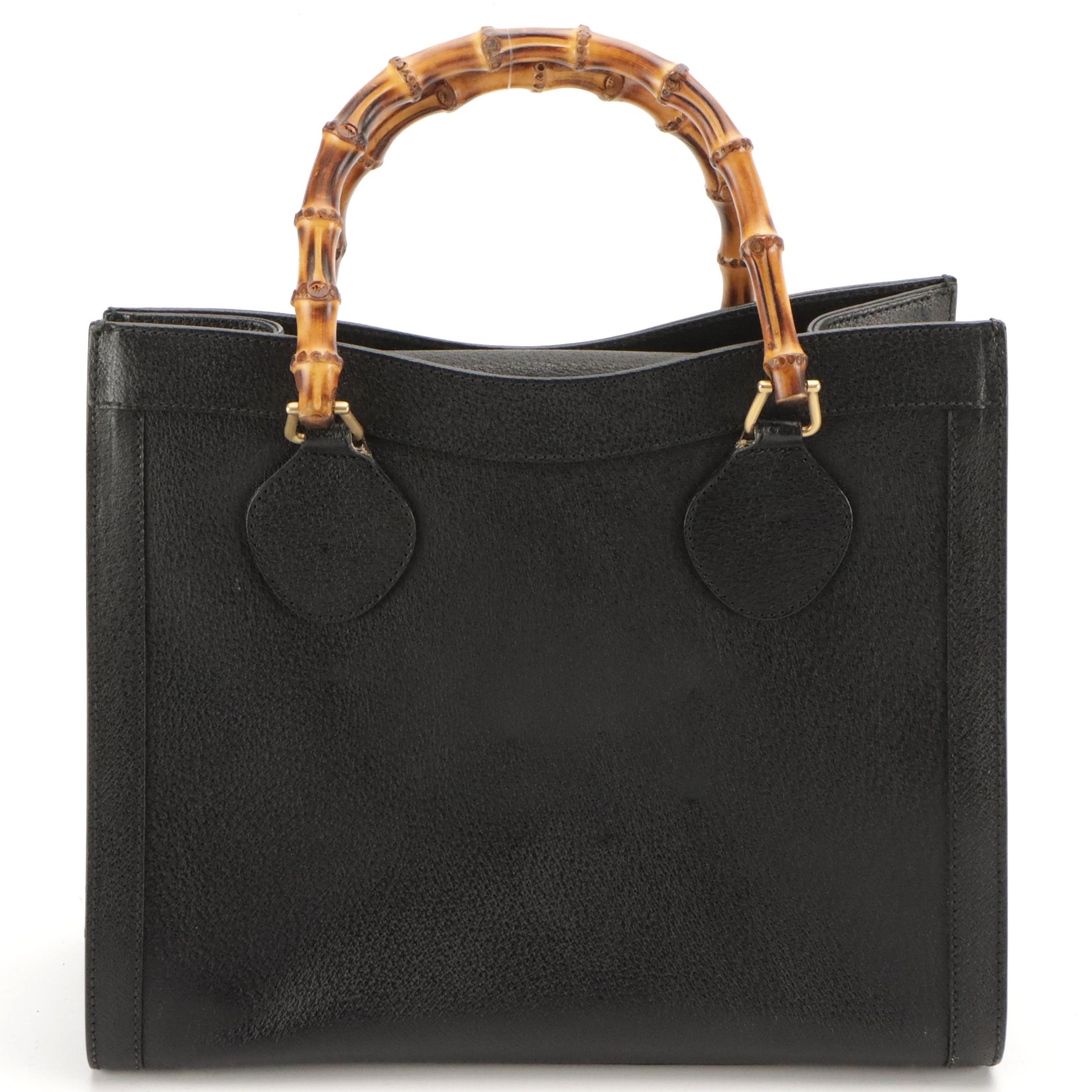 Gucci Diana Bamboo Handle Tote in Black Cinghale Leather