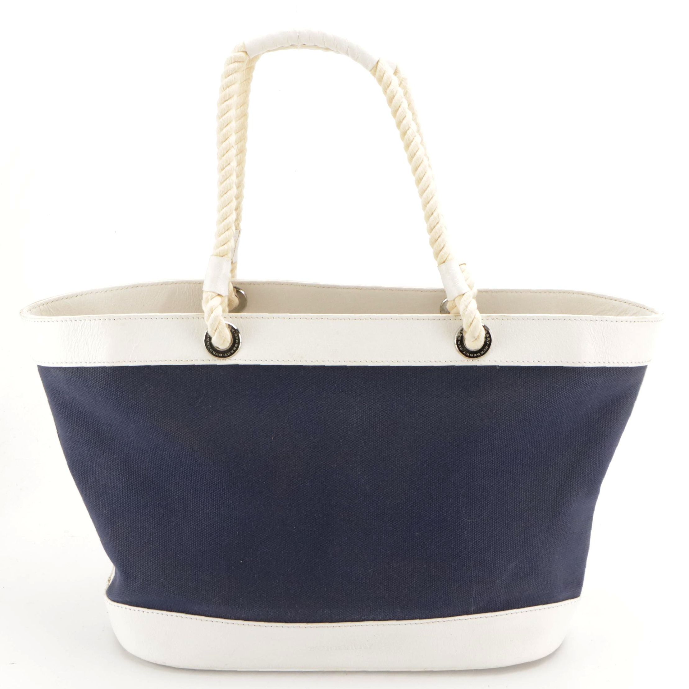 Burberry Leather-Trimmed Canvas Tote Bag