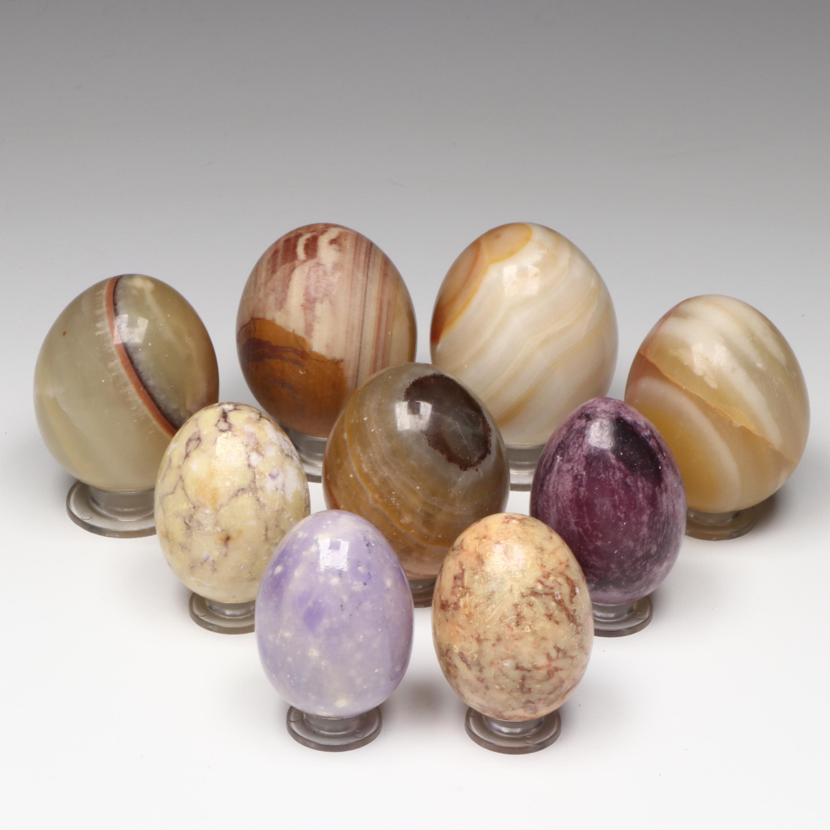 Dyed Alabaster with Banded Calcite Eggs