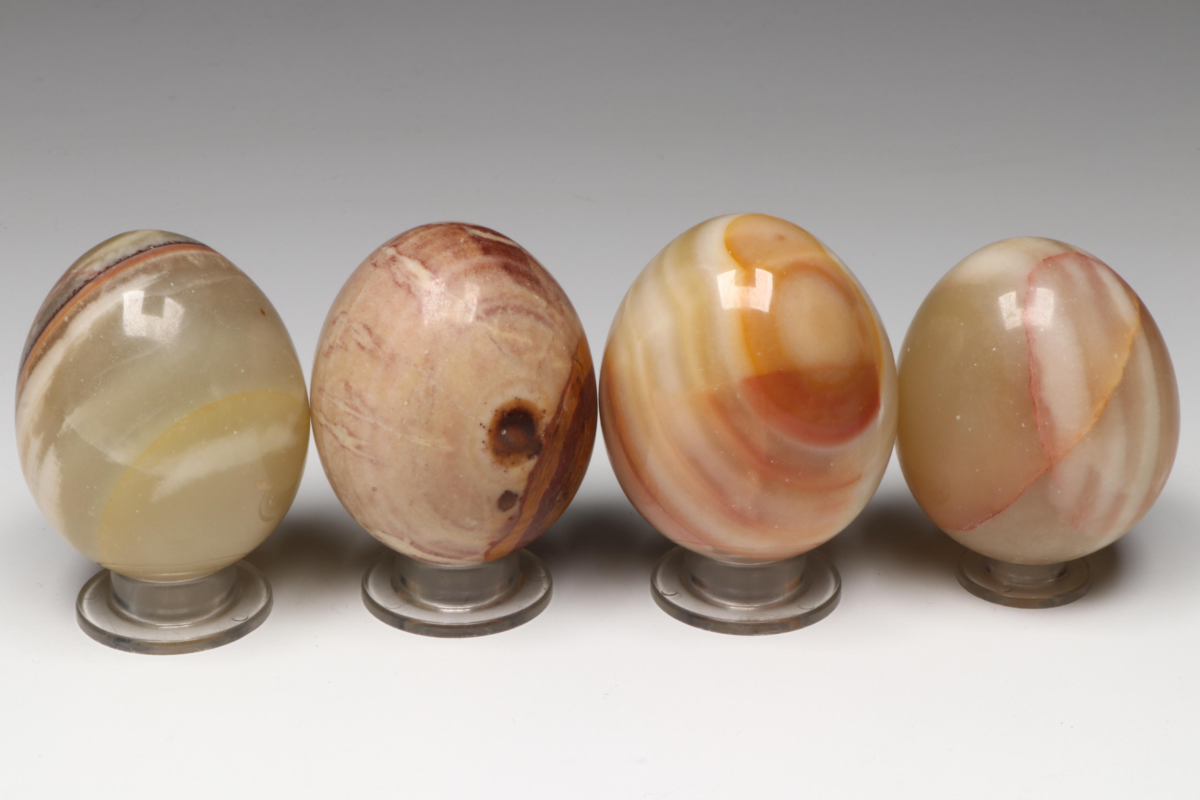 Dyed Alabaster with Banded Calcite Eggs