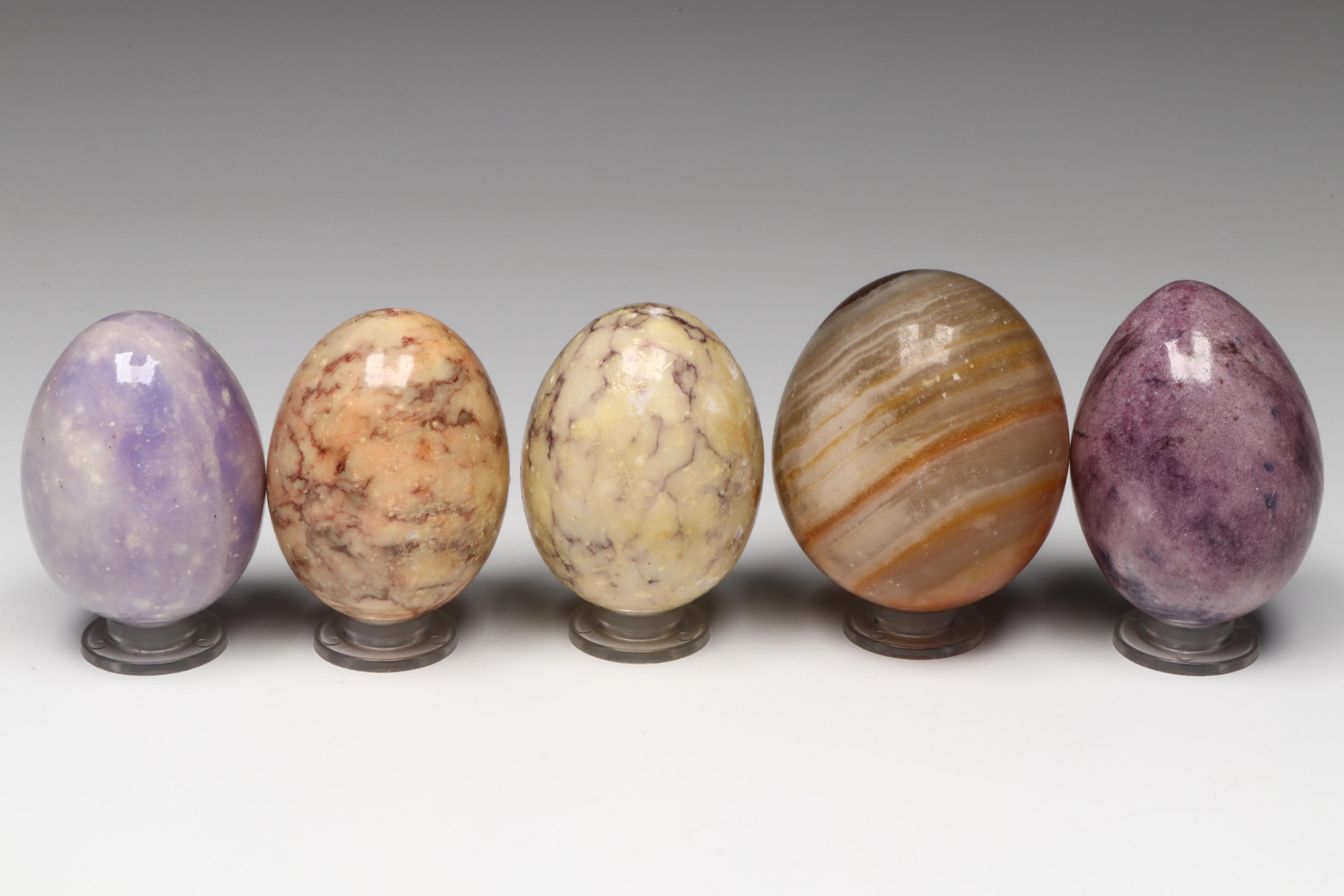 Dyed Alabaster with Banded Calcite Eggs