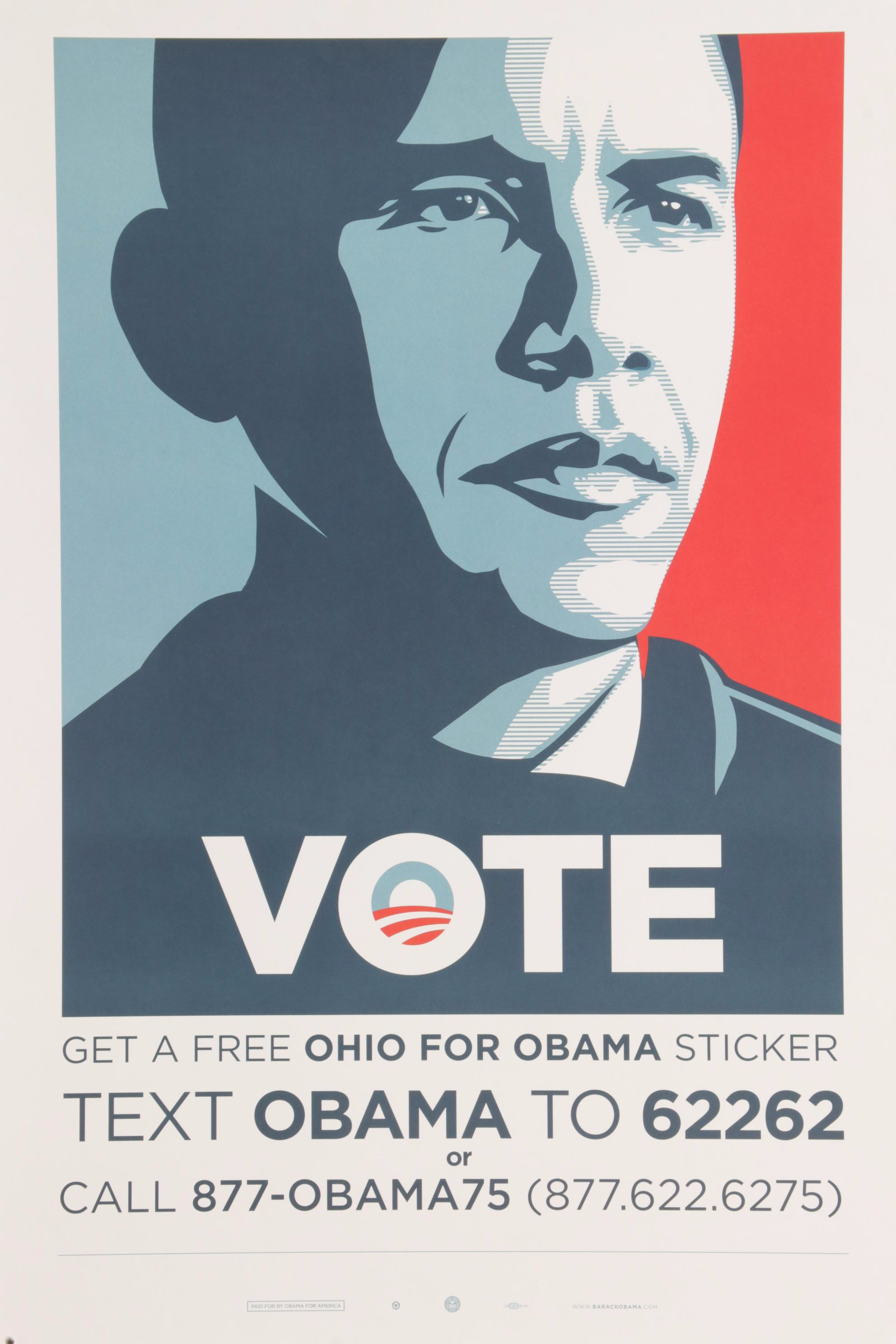 Shepard Fairey Offset Lithograph Obama "Vote" Campaign Poster, 2008
