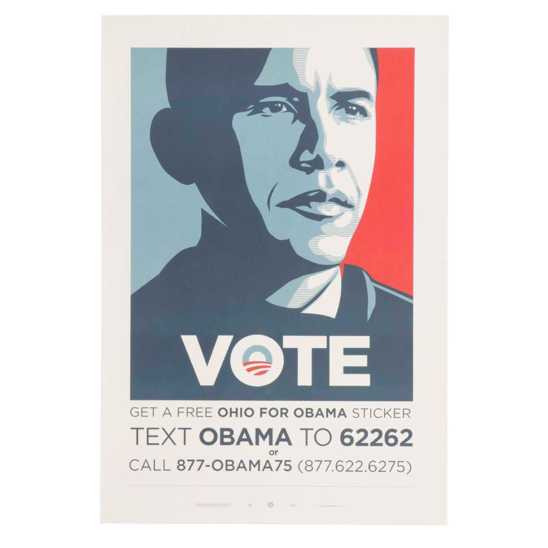 Shepard Fairey Offset Lithograph Obama "Vote" Campaign Poster, 2008