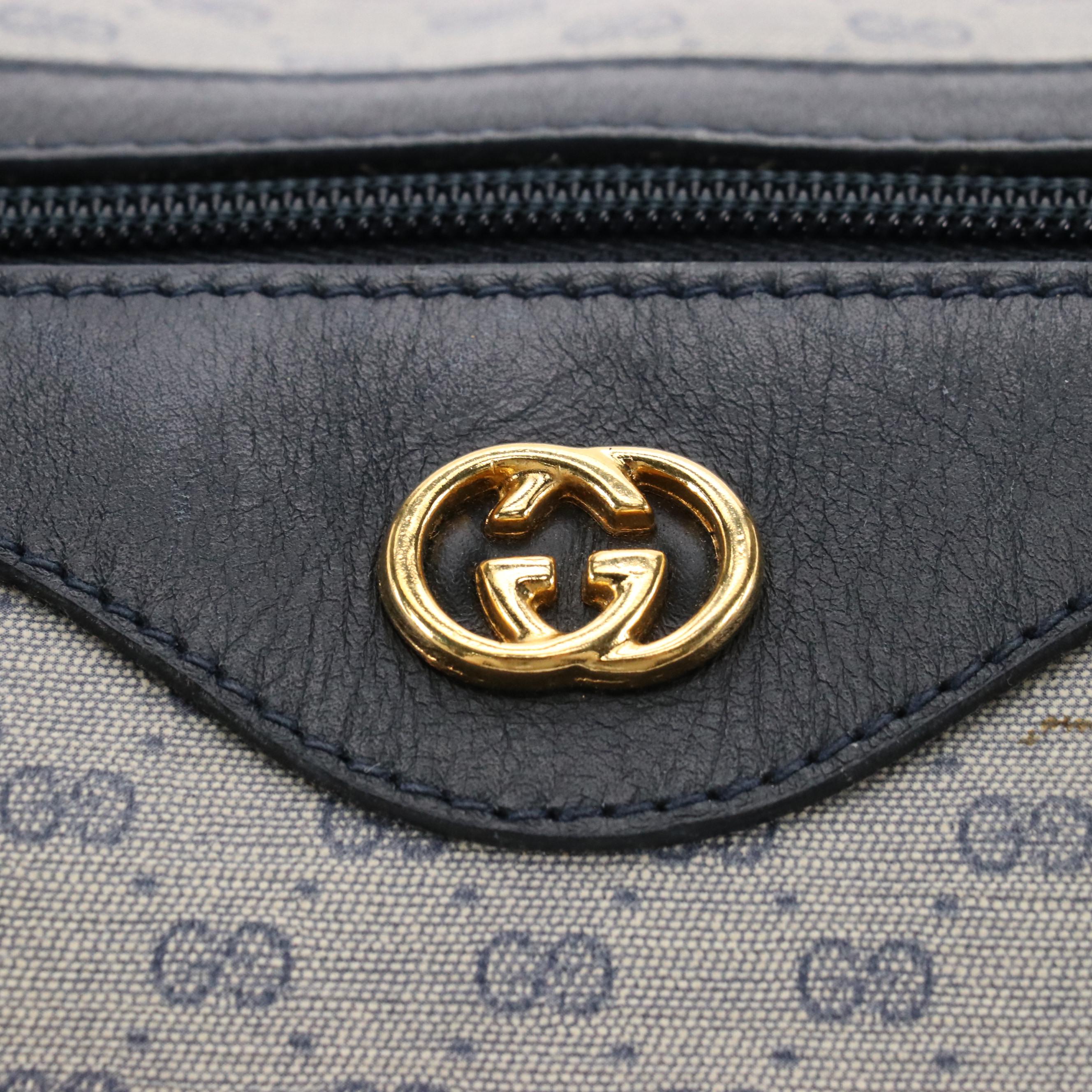 Gucci Boston Bag in Navy Blue Micro GG Canvas and Leather