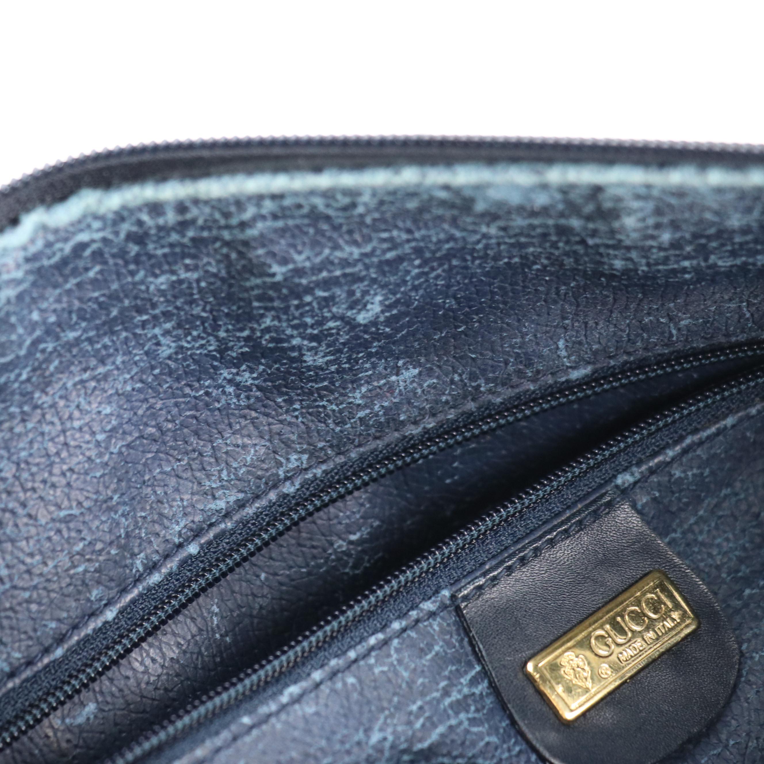 Gucci Boston Bag in Navy Blue Micro GG Canvas and Leather