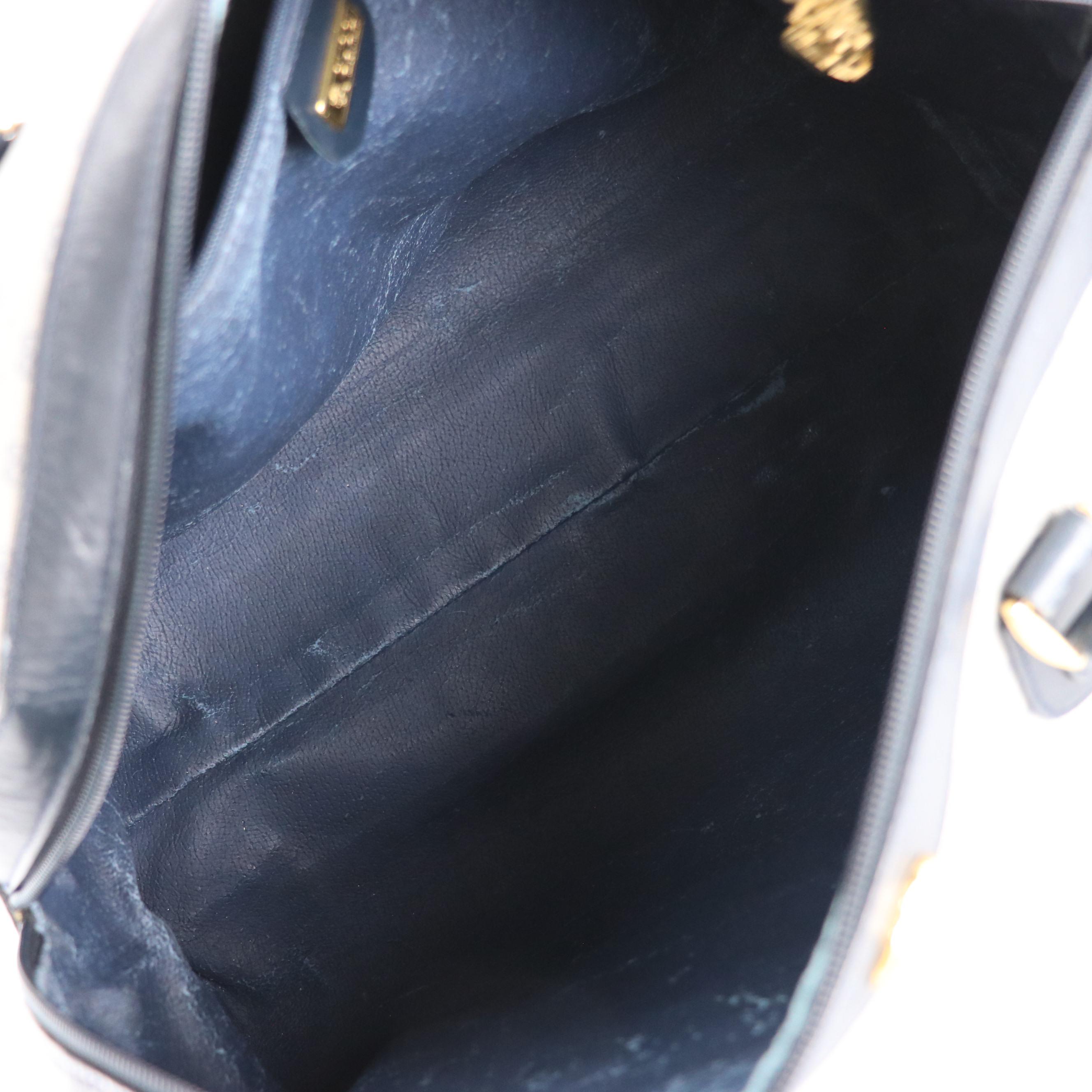 Gucci Boston Bag in Navy Blue Micro GG Canvas and Leather