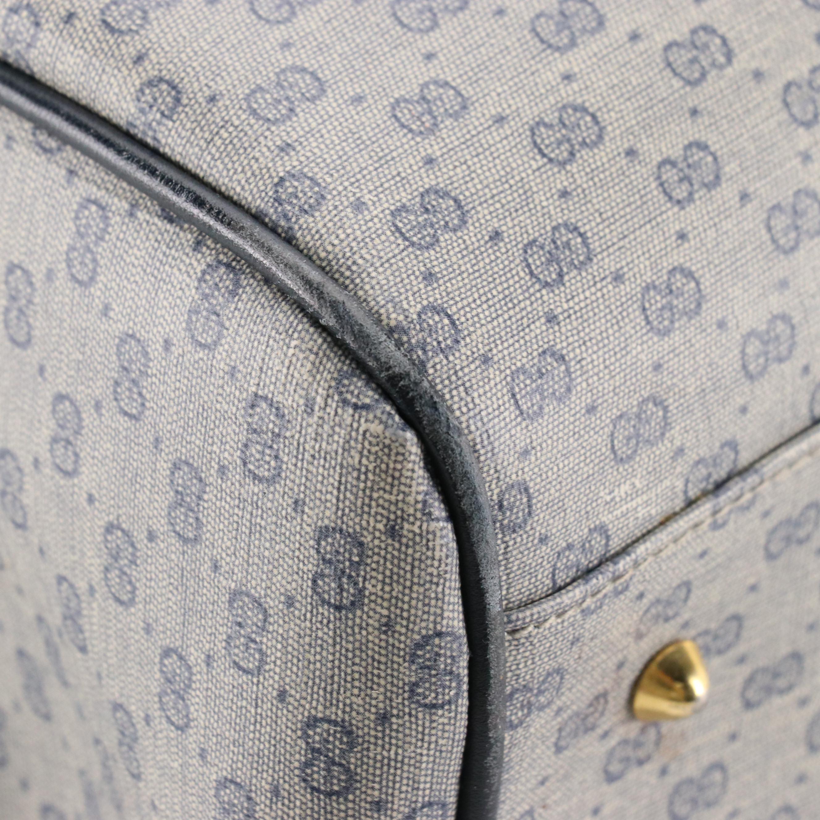 Gucci Boston Bag in Navy Blue Micro GG Canvas and Leather