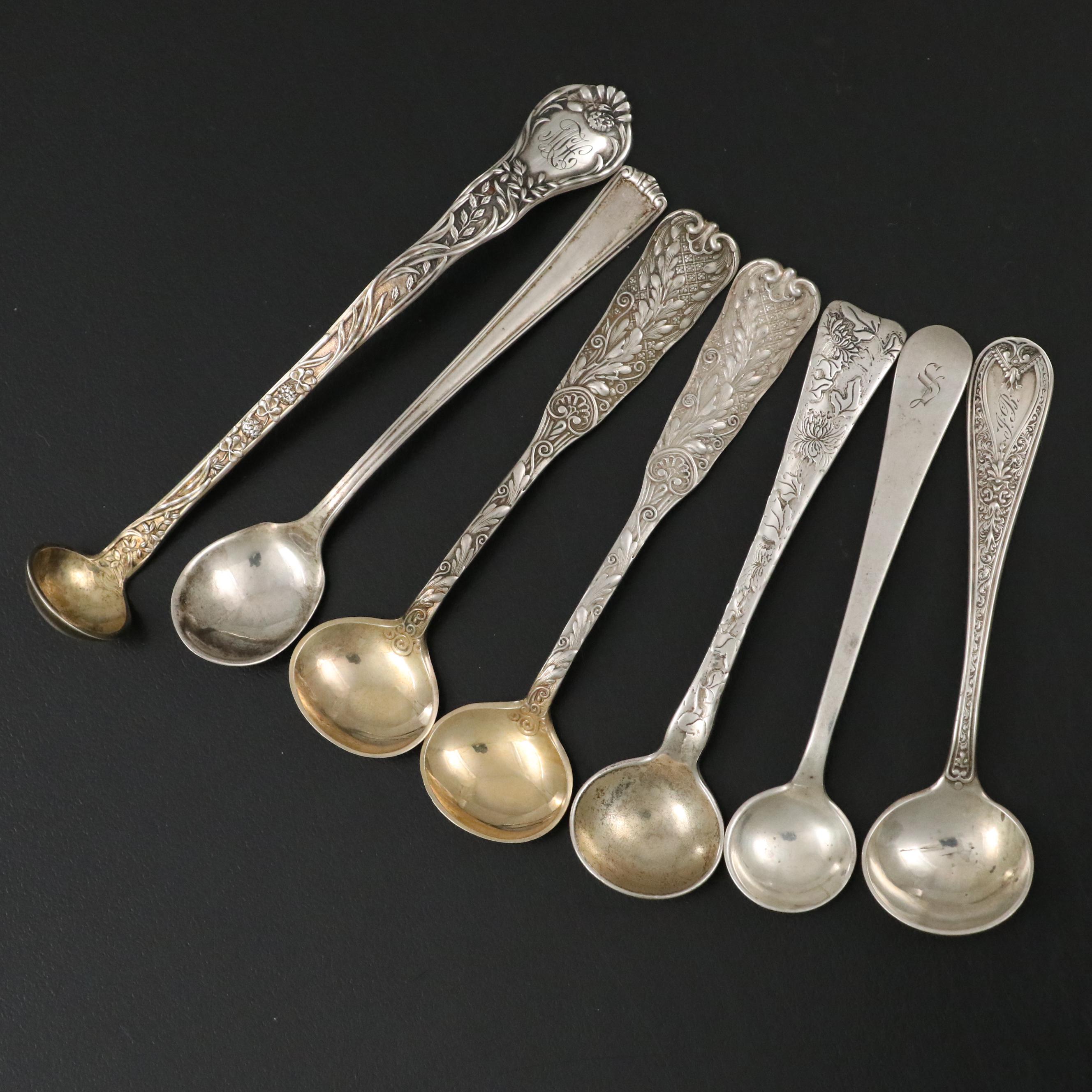 Tiffany & Co. "Lap-Over-Edge" Sterling Salt Spoon with More Sterling Salt Spoons