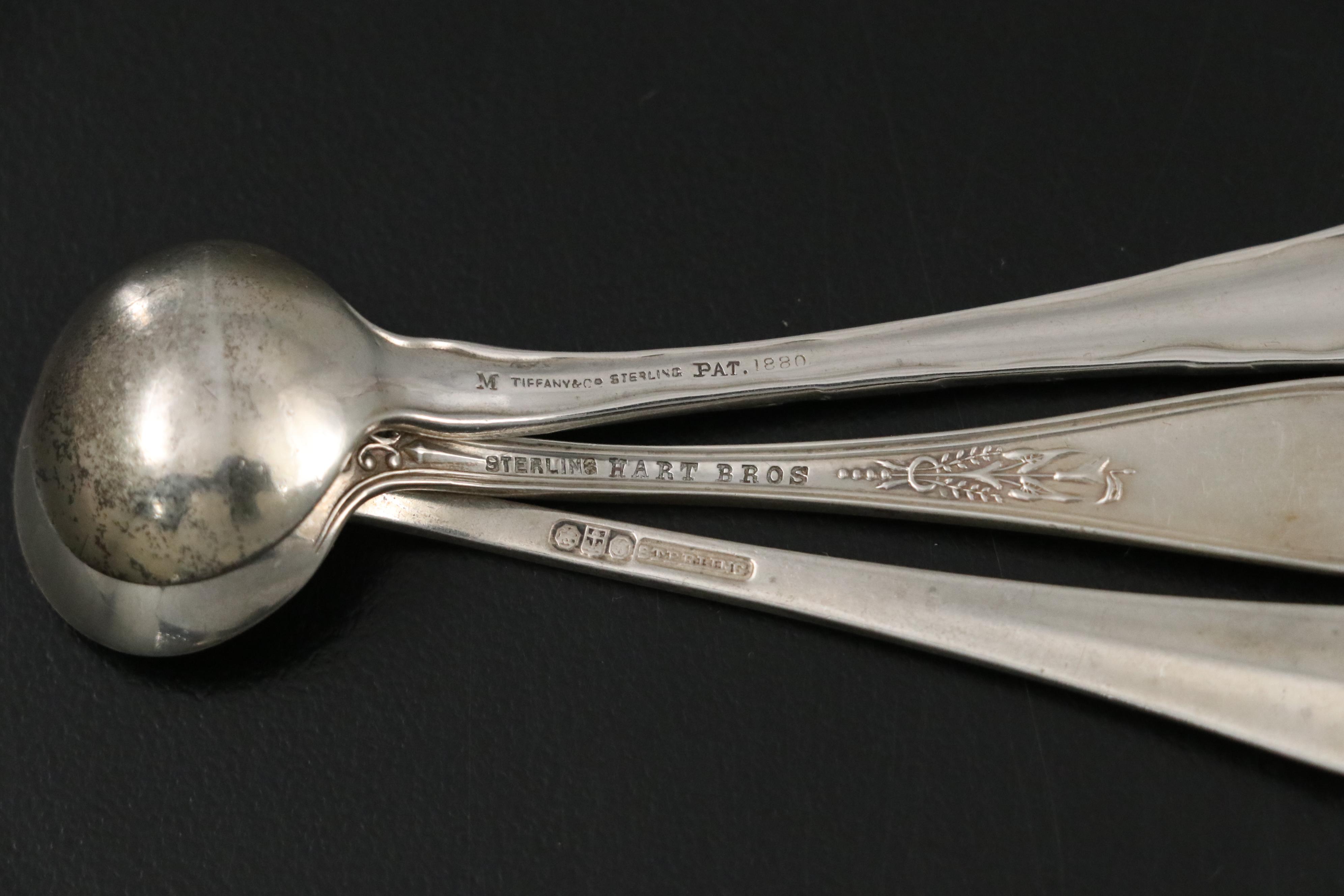 Tiffany & Co. "Lap-Over-Edge" Sterling Salt Spoon with More Sterling Salt Spoons