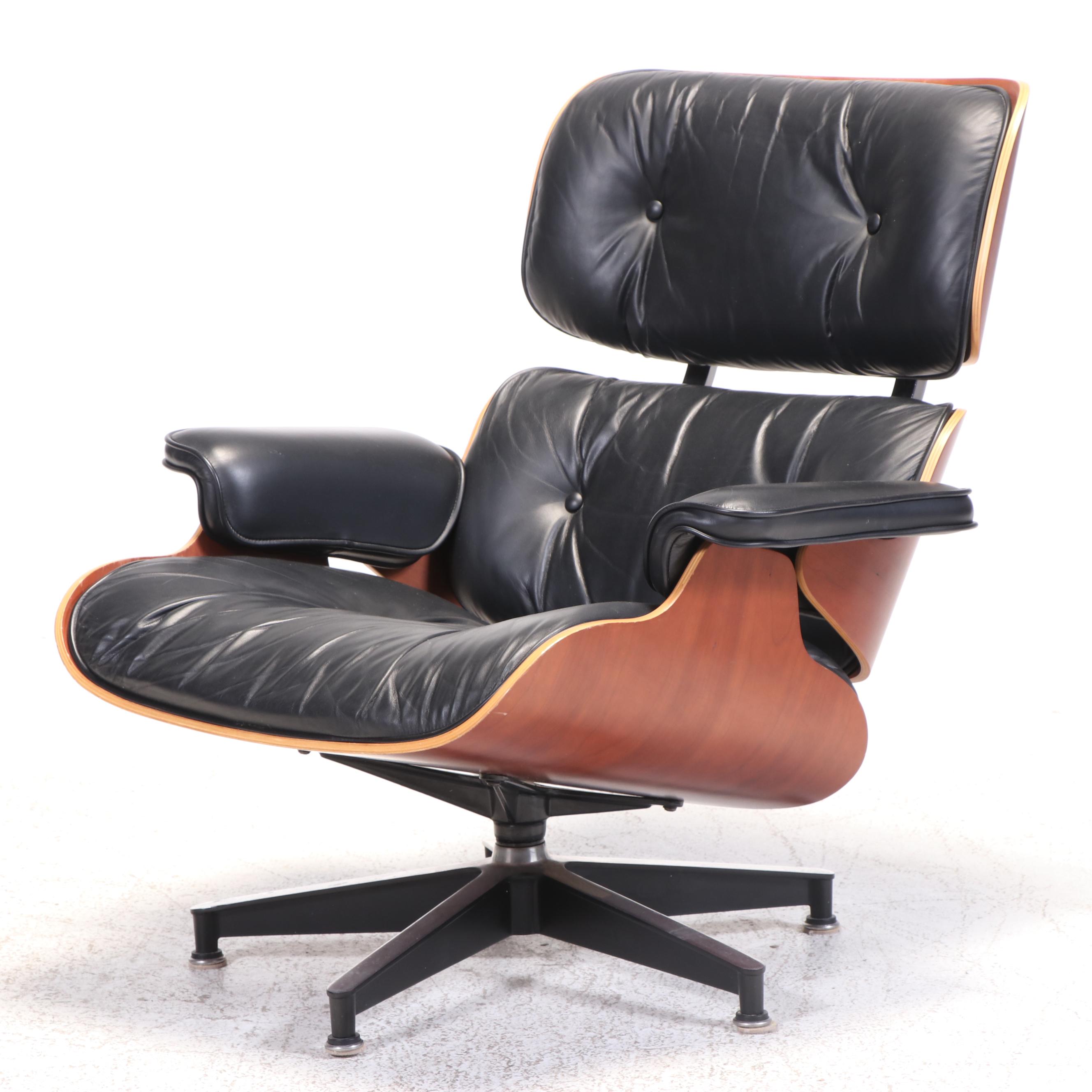 Eames for Herman Miller Laminated Cherrywood and Leather Lounge Chair & Ottoman