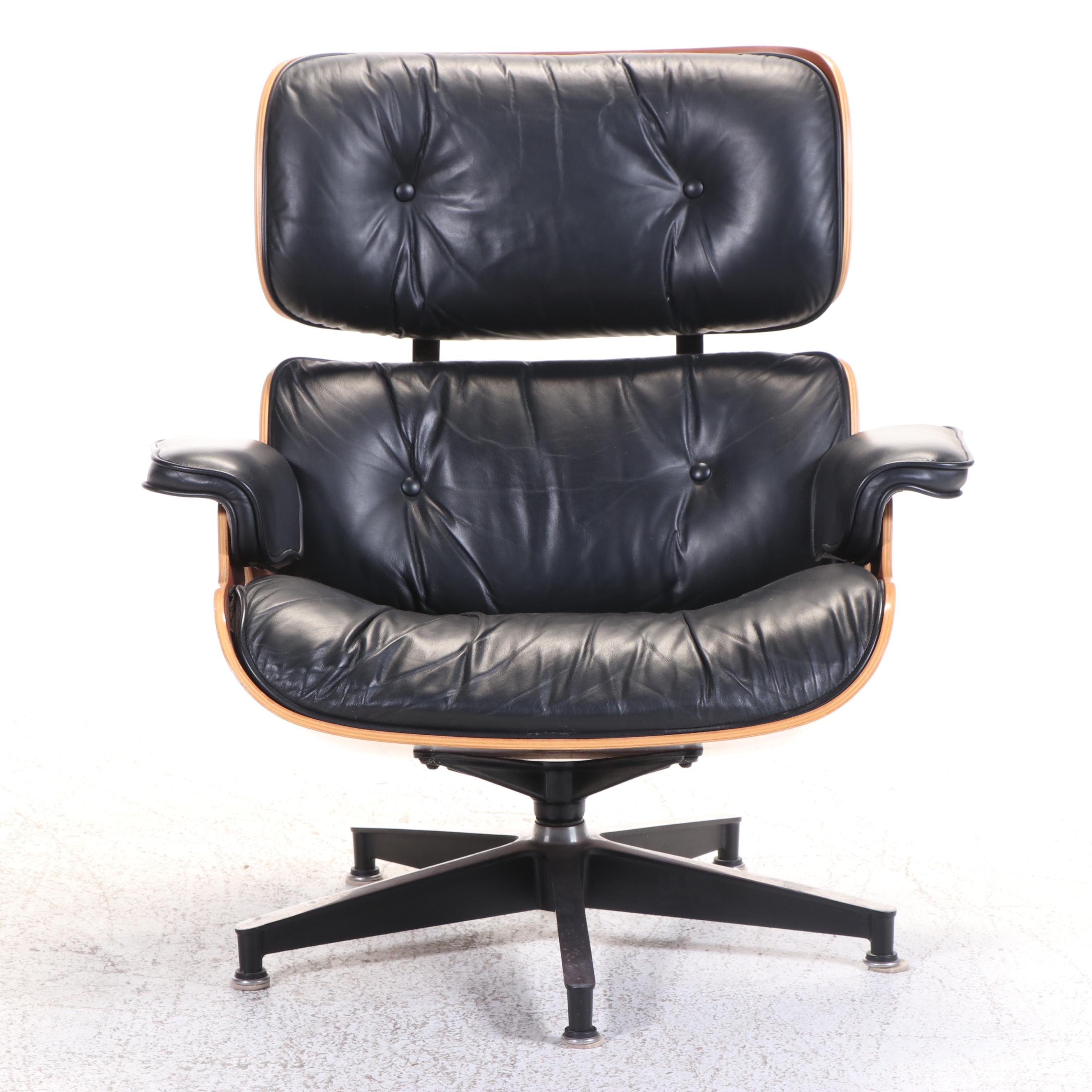 Eames for Herman Miller Laminated Cherrywood and Leather Lounge Chair & Ottoman