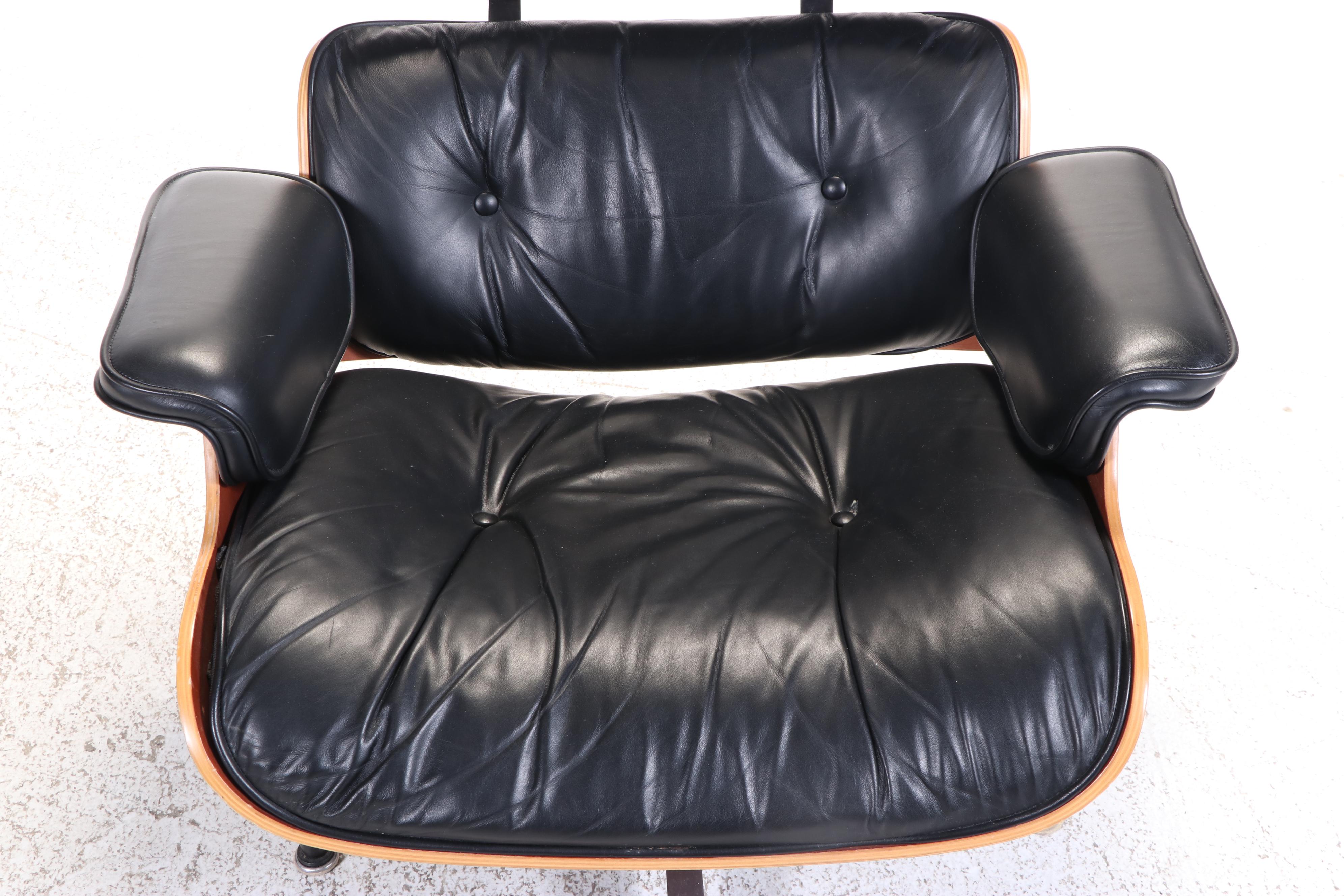 Eames for Herman Miller Laminated Cherrywood and Leather Lounge Chair & Ottoman