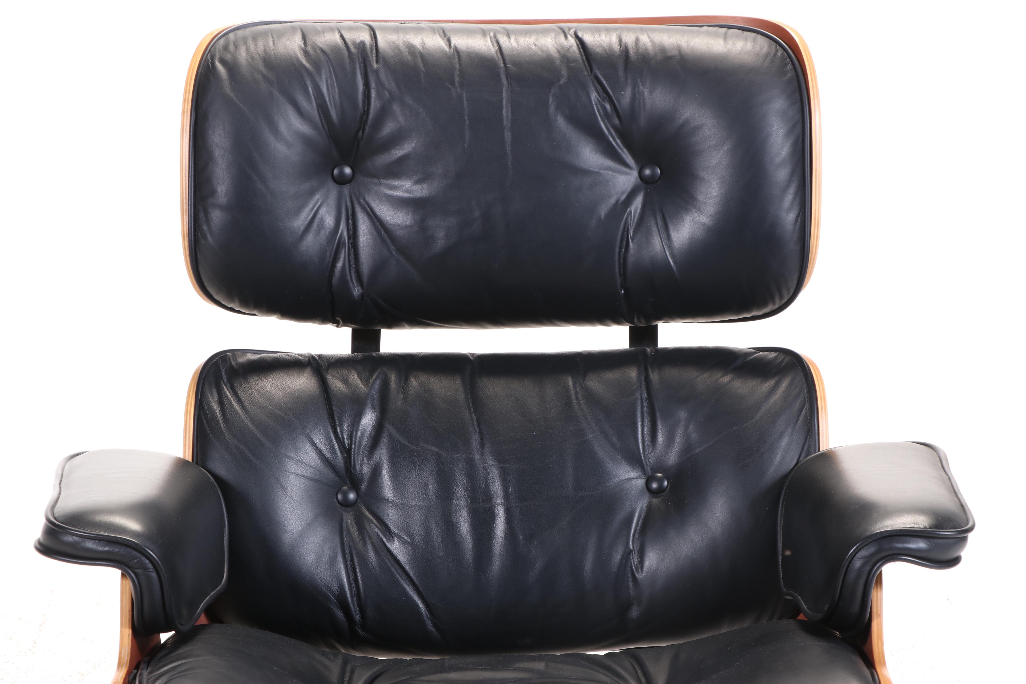 Eames for Herman Miller Laminated Cherrywood and Leather Lounge Chair & Ottoman