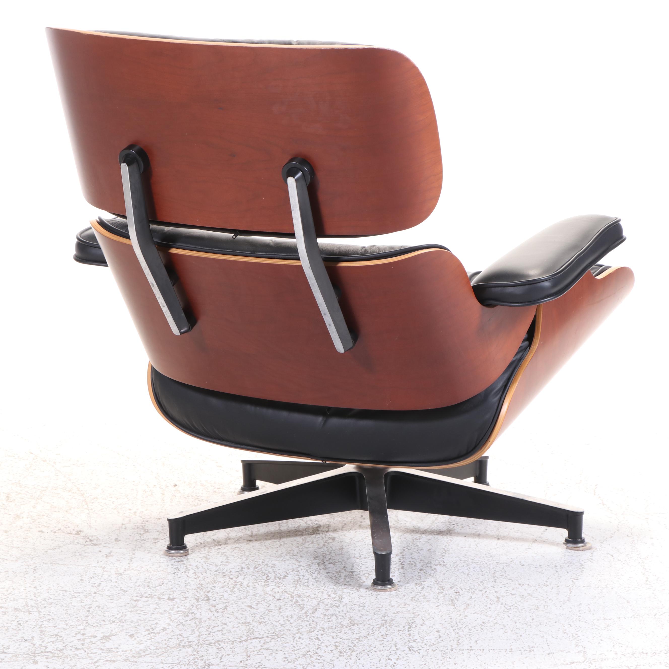 Eames for Herman Miller Laminated Cherrywood and Leather Lounge Chair & Ottoman