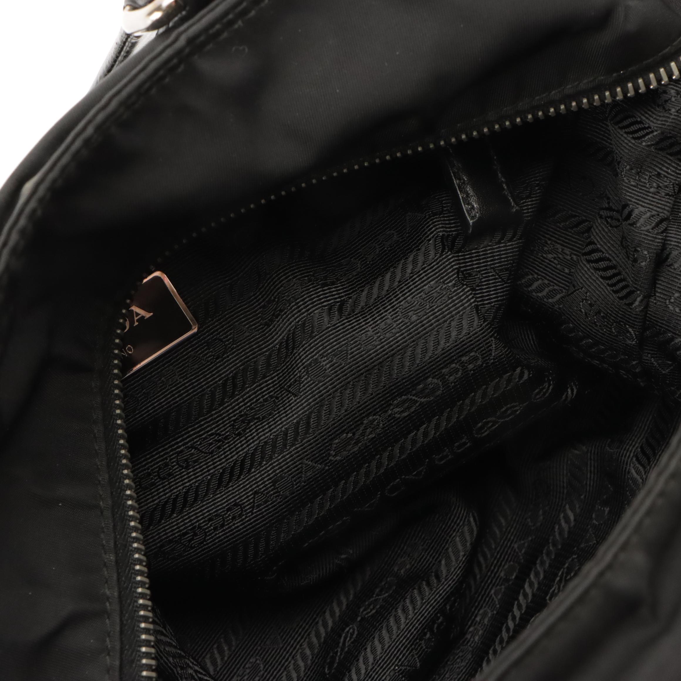 Prada Black Nylon Top Handle Bag with Leather Trim