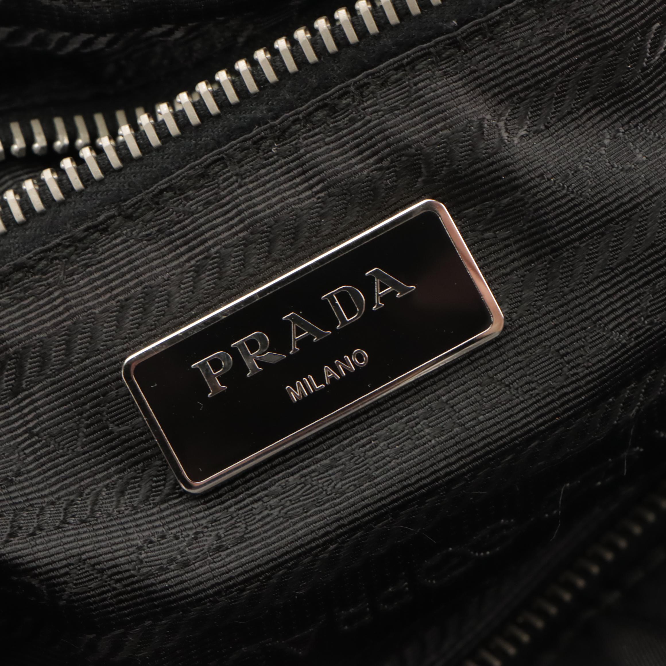 Prada Black Nylon Top Handle Bag with Leather Trim