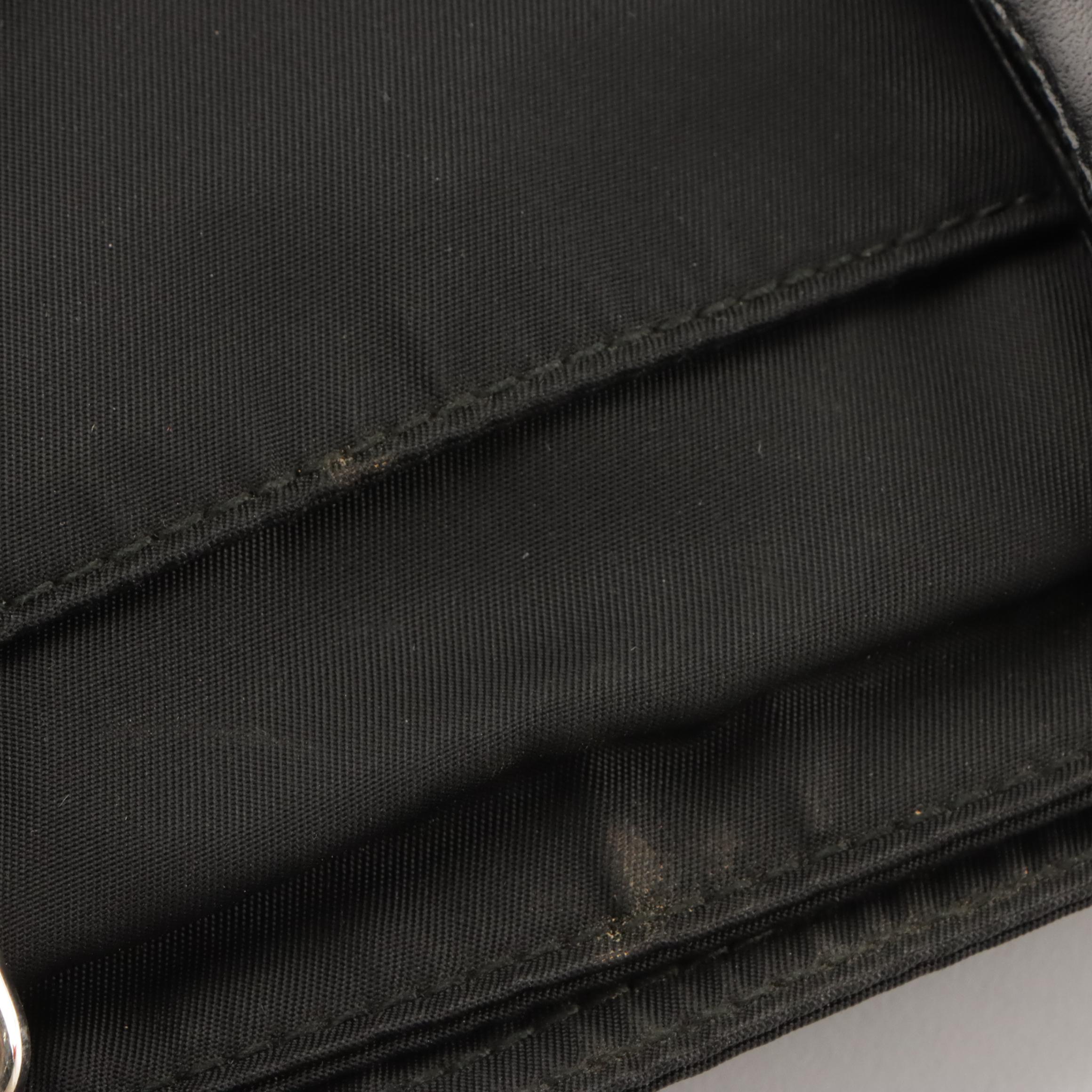 Prada Black Nylon Top Handle Bag with Leather Trim