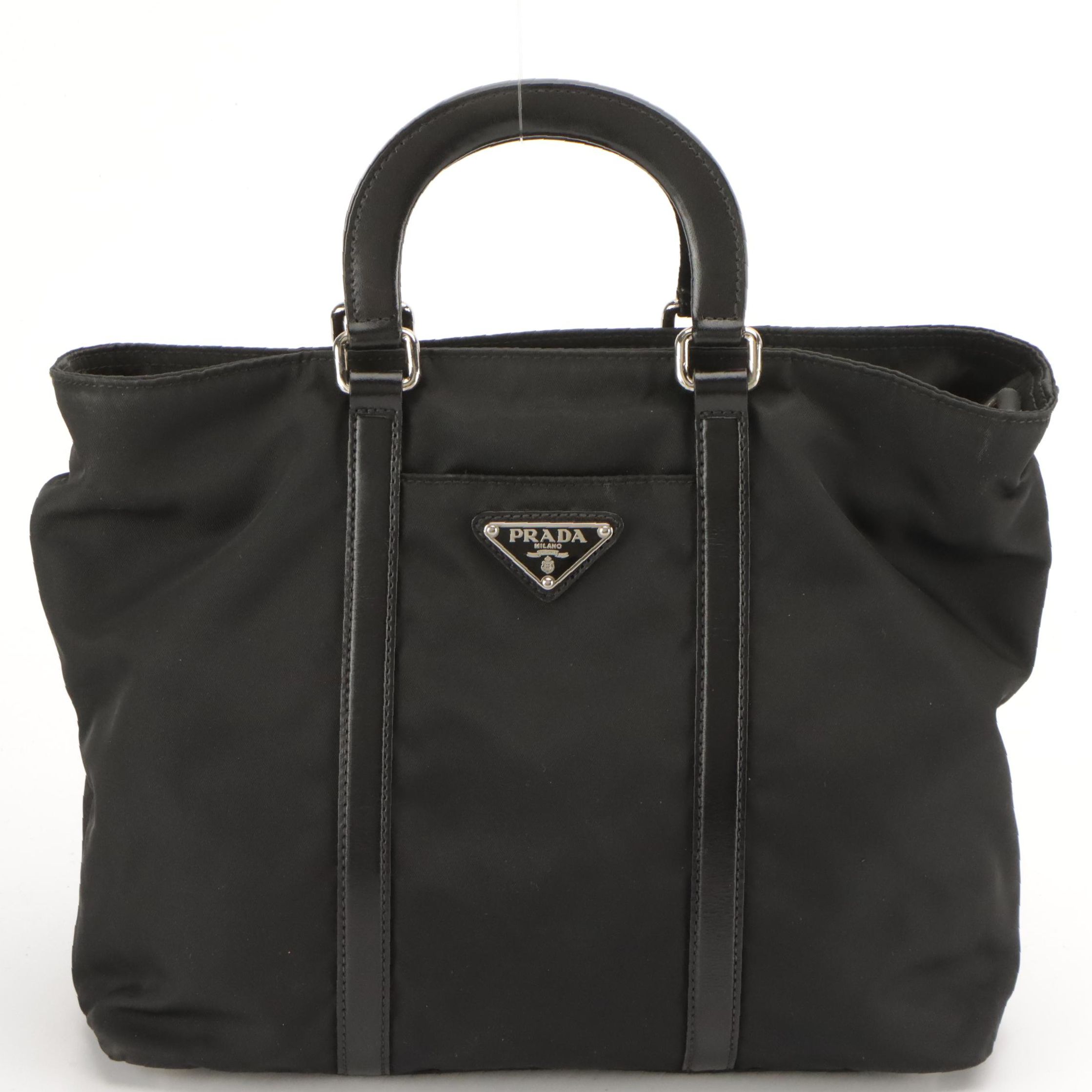 Prada Black Nylon Top Handle Bag with Leather Trim