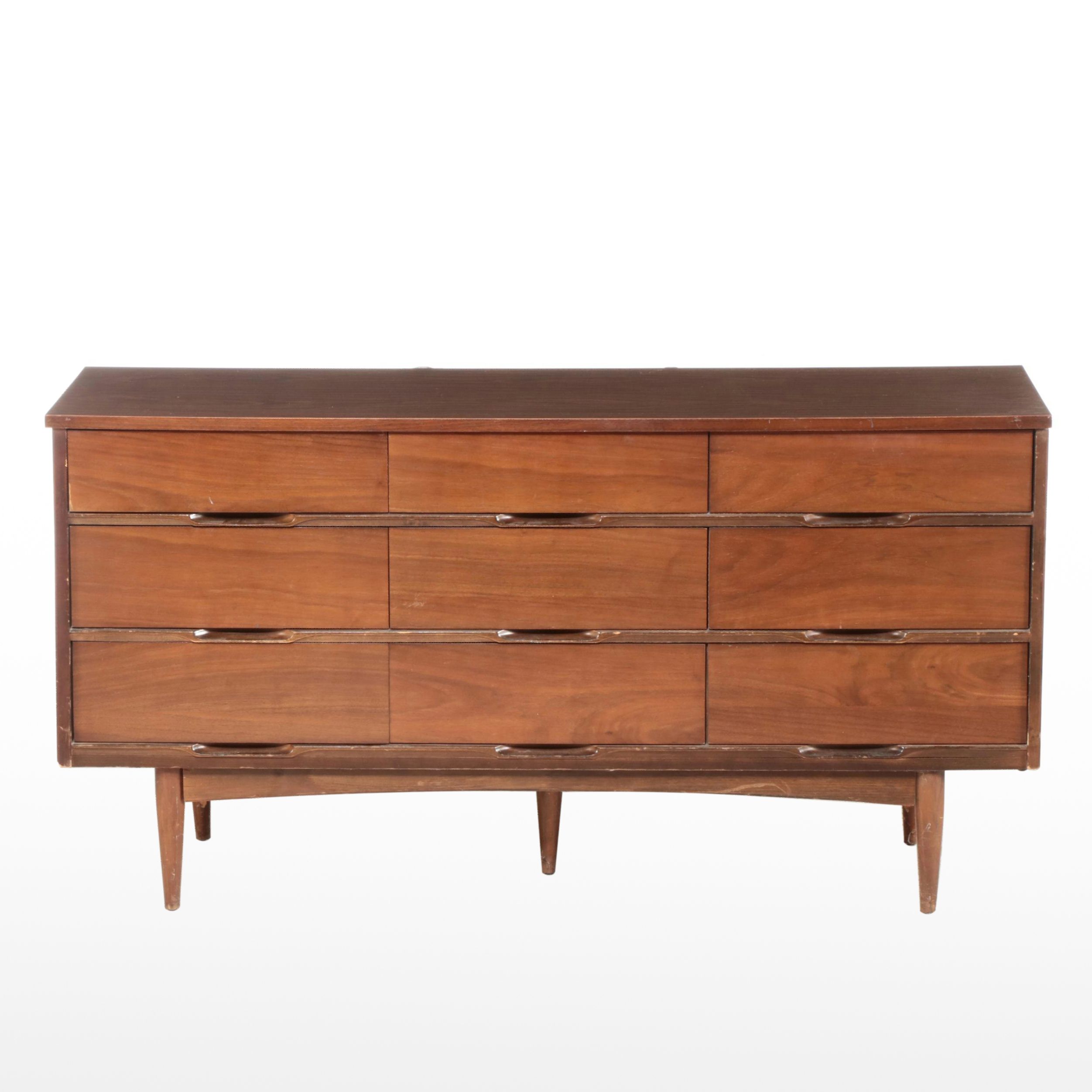 Mid Century Modern Walnut and Laminate Top Nine-Drawer Chest