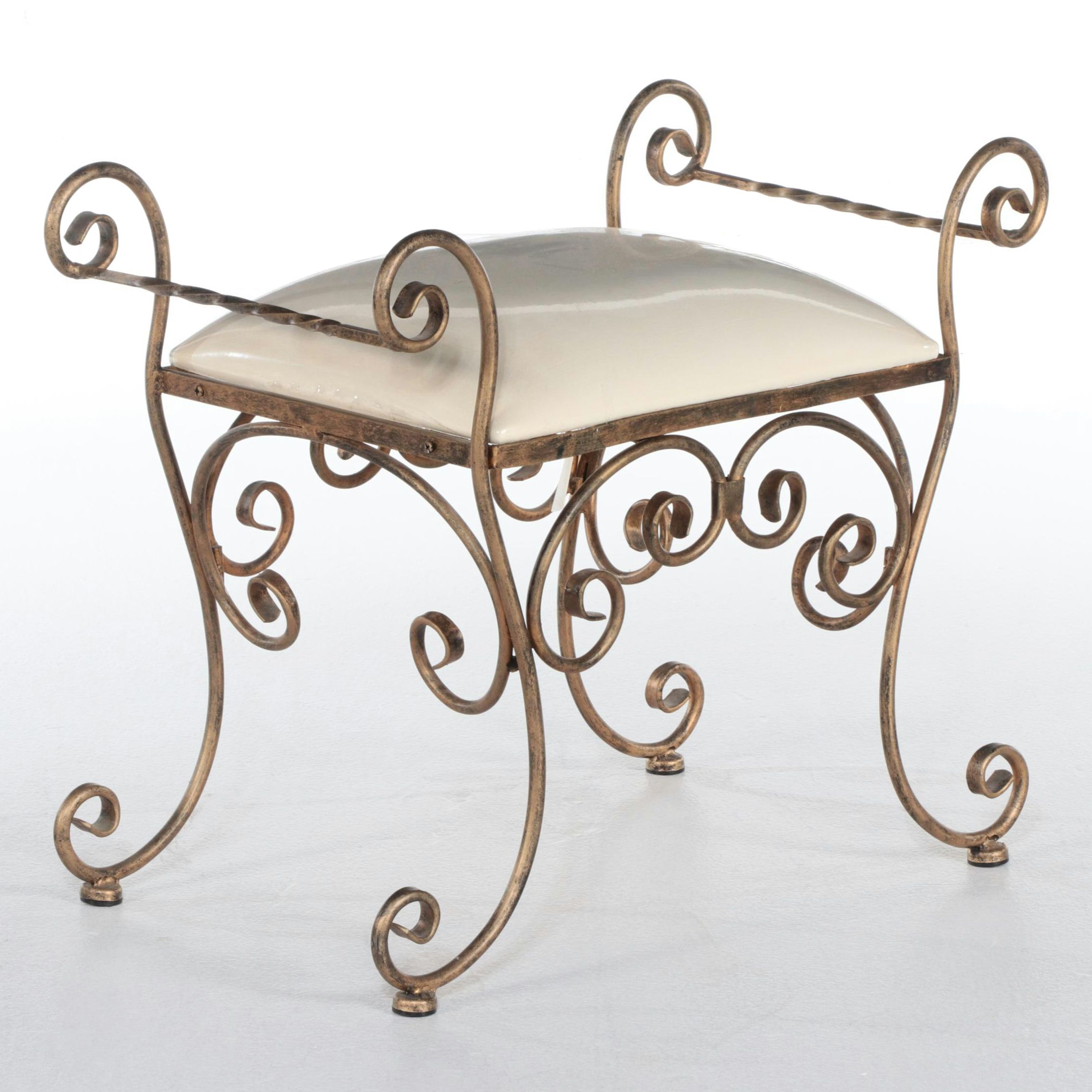 Hollywood Regency Style Wrought Iron Vanity Stool, Mid-20th Century