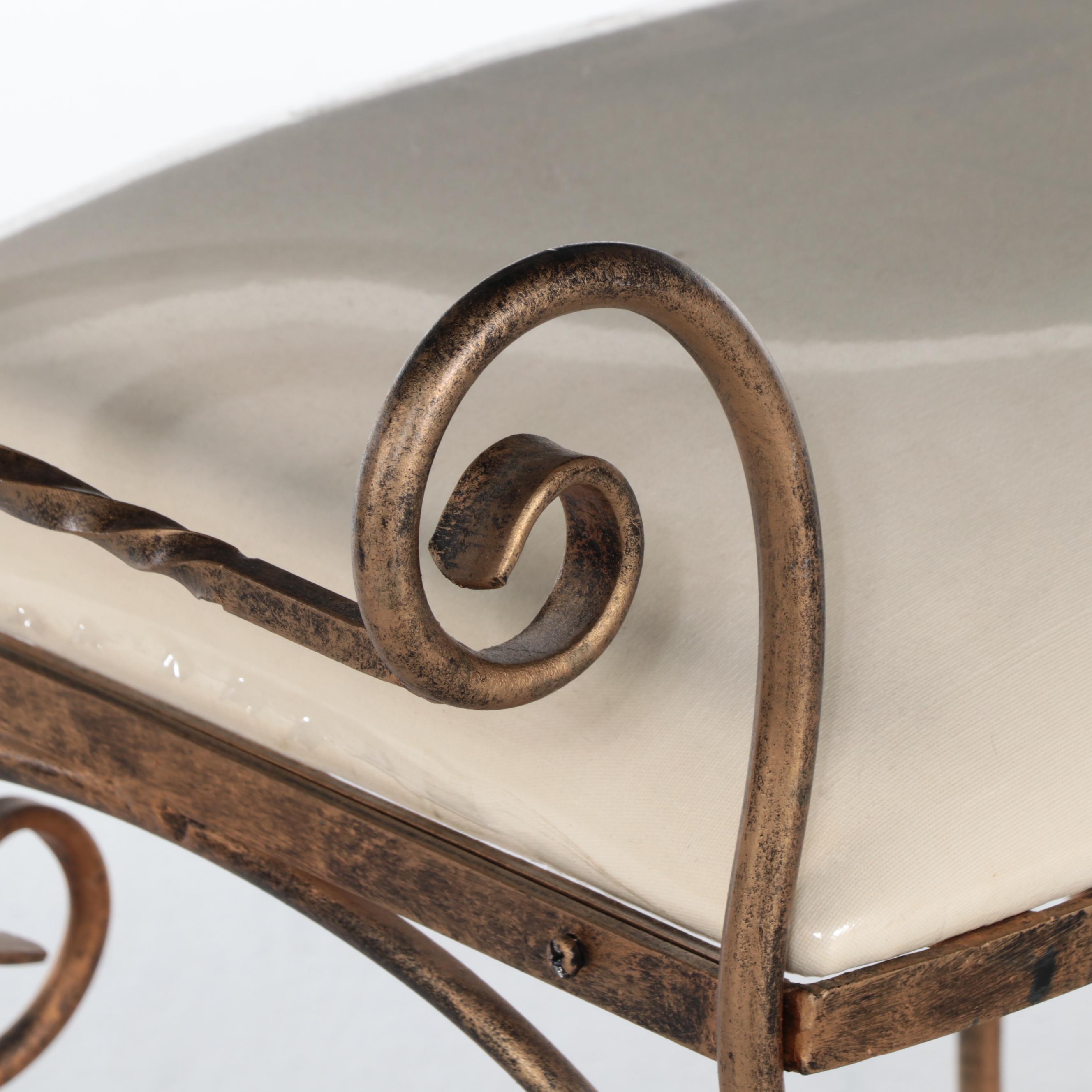 Hollywood Regency Style Wrought Iron Vanity Stool, Mid-20th Century