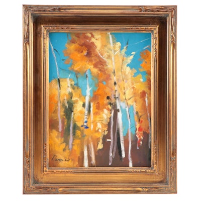 Natalia Demenko Oil Painting of Aspen Trees, 21st Century Natalia Demenko Oil Painting of Aspen Trees, 21st Century