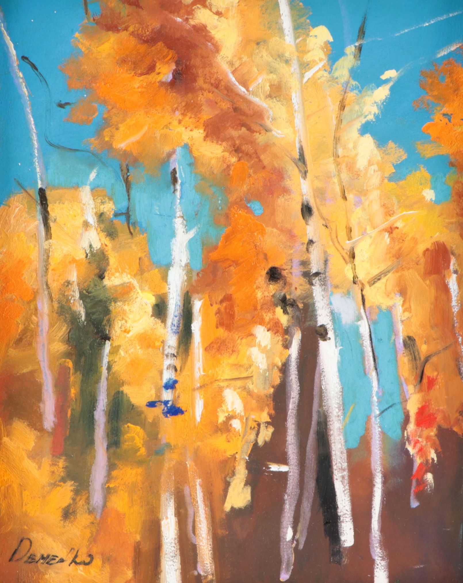 Natalia Demenko Oil Painting of Aspen Trees, 21st Century
