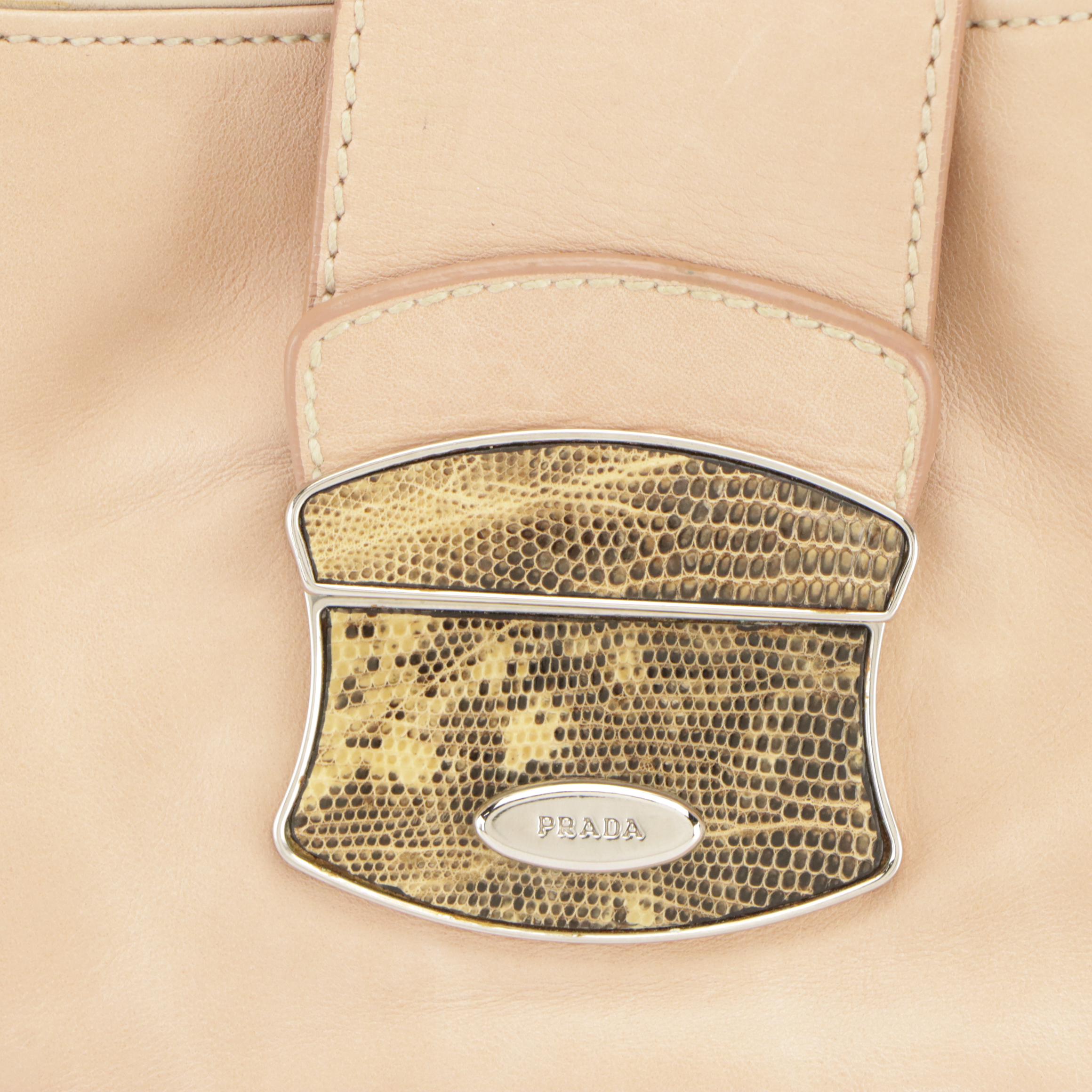 Prada Pale Pink Leather Shoulder Bag with Snakeskin Push-Lock Flap
