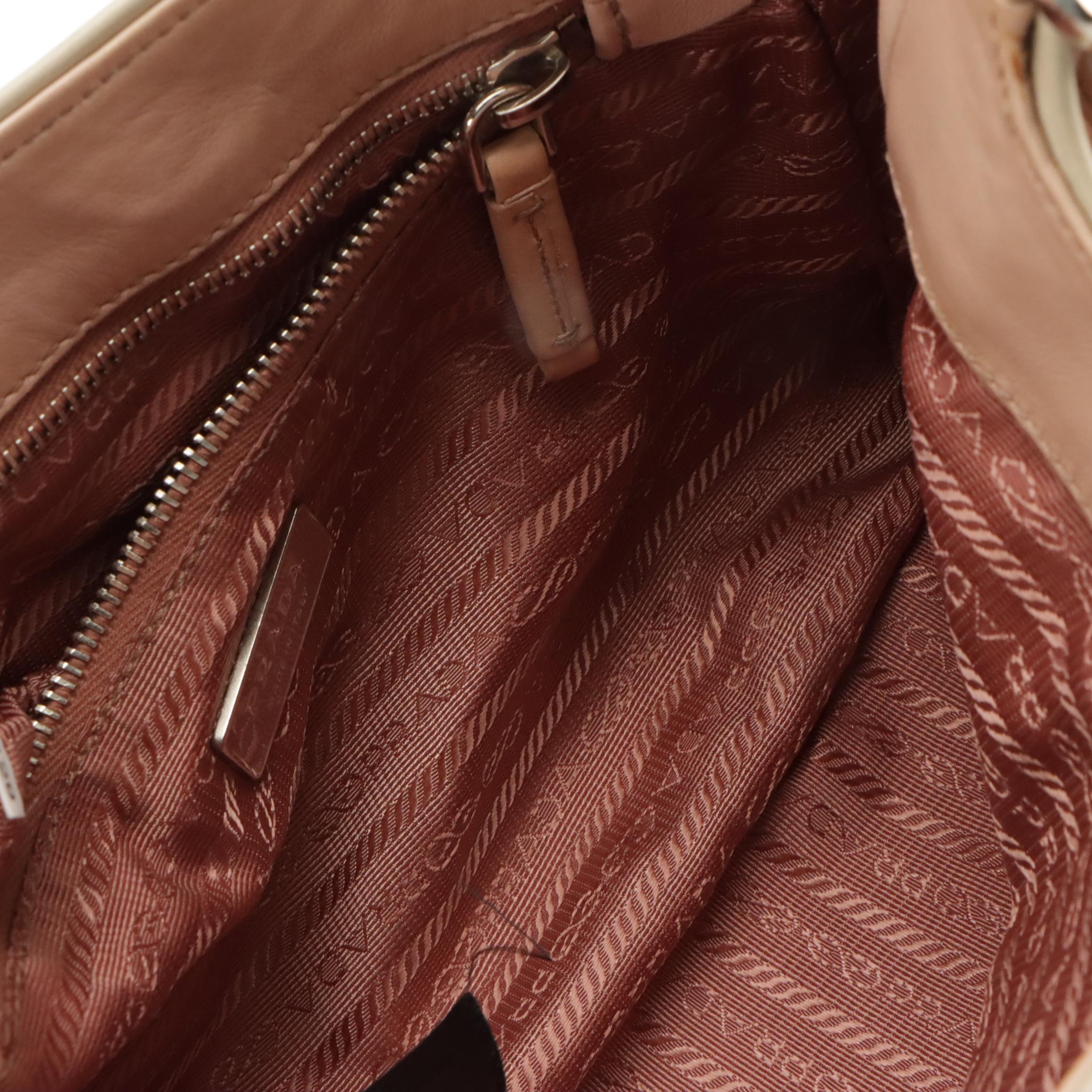 Prada Pale Pink Leather Shoulder Bag with Snakeskin Push-Lock Flap