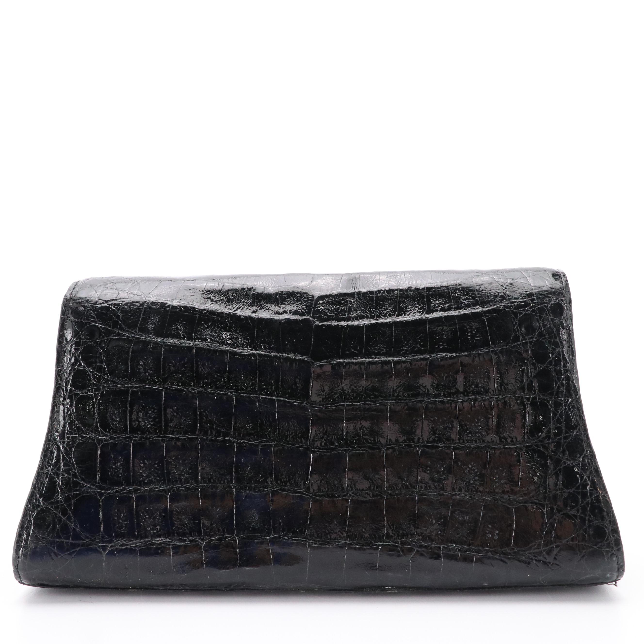 Nancy Gonzalez Black Crocodile Leather Clutch Bag