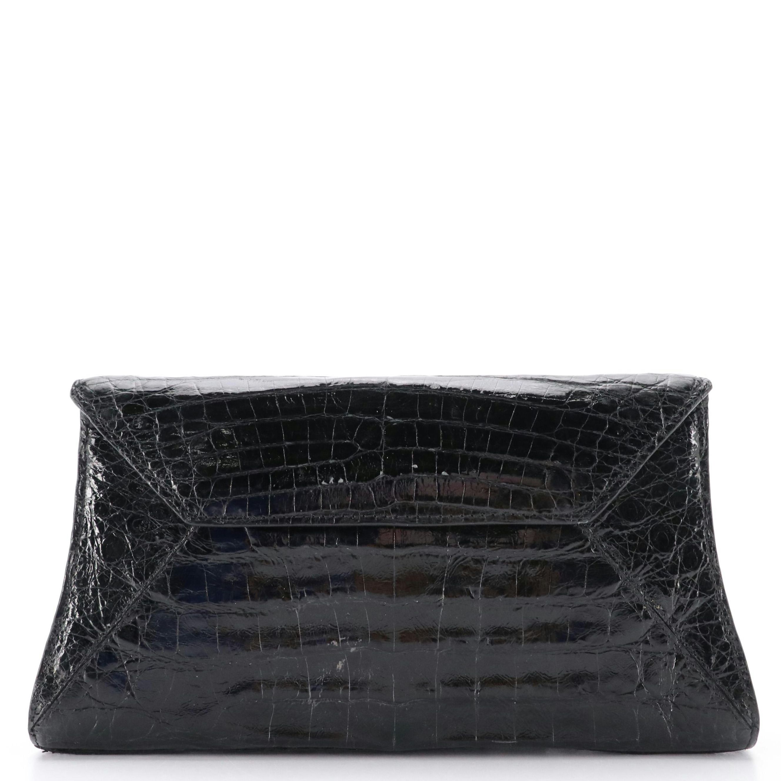 Nancy Gonzalez Black Crocodile Leather Clutch Bag