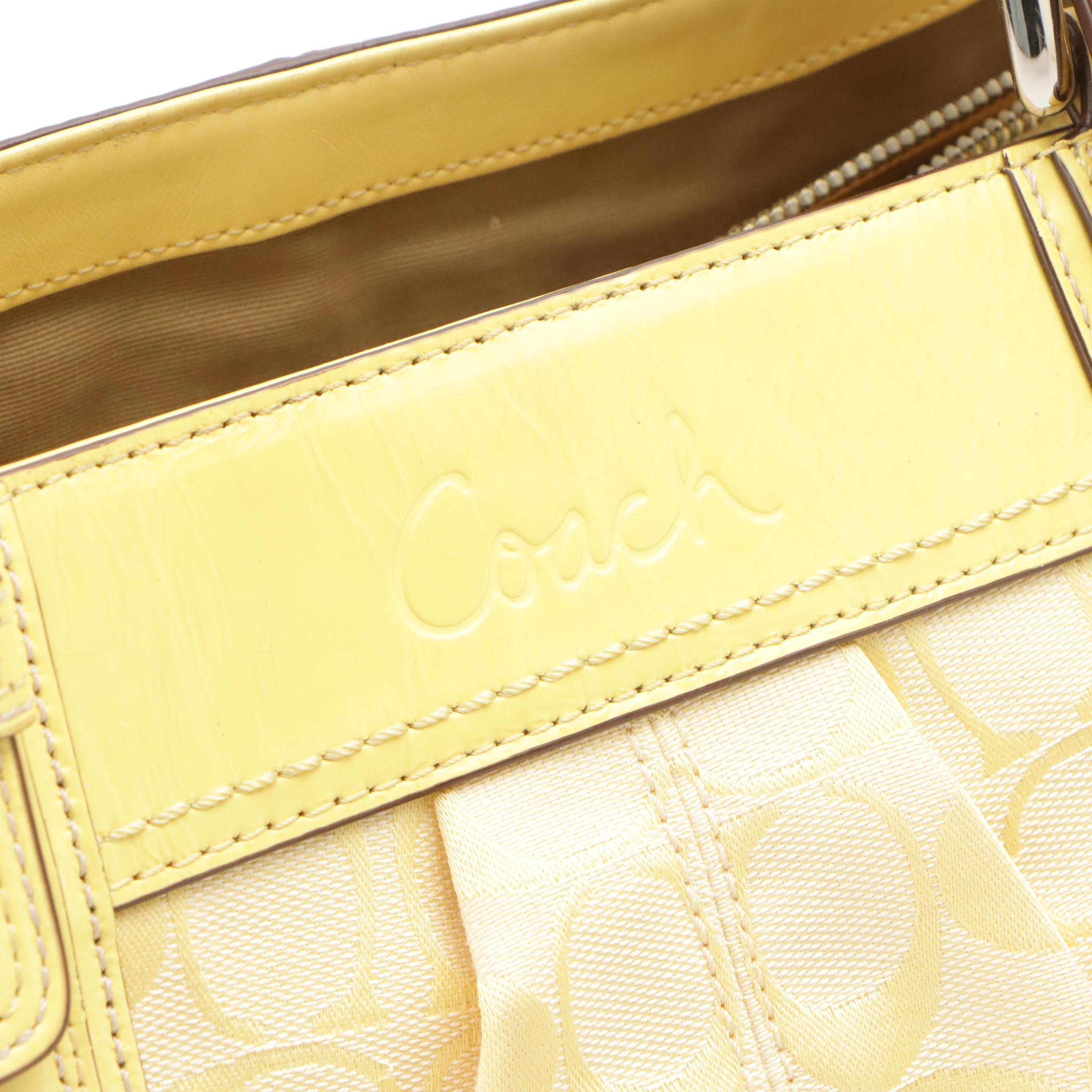 Coach Yellow Signature Canvas Soho Pleated Tote, Signature Stripe Shoulder Bag