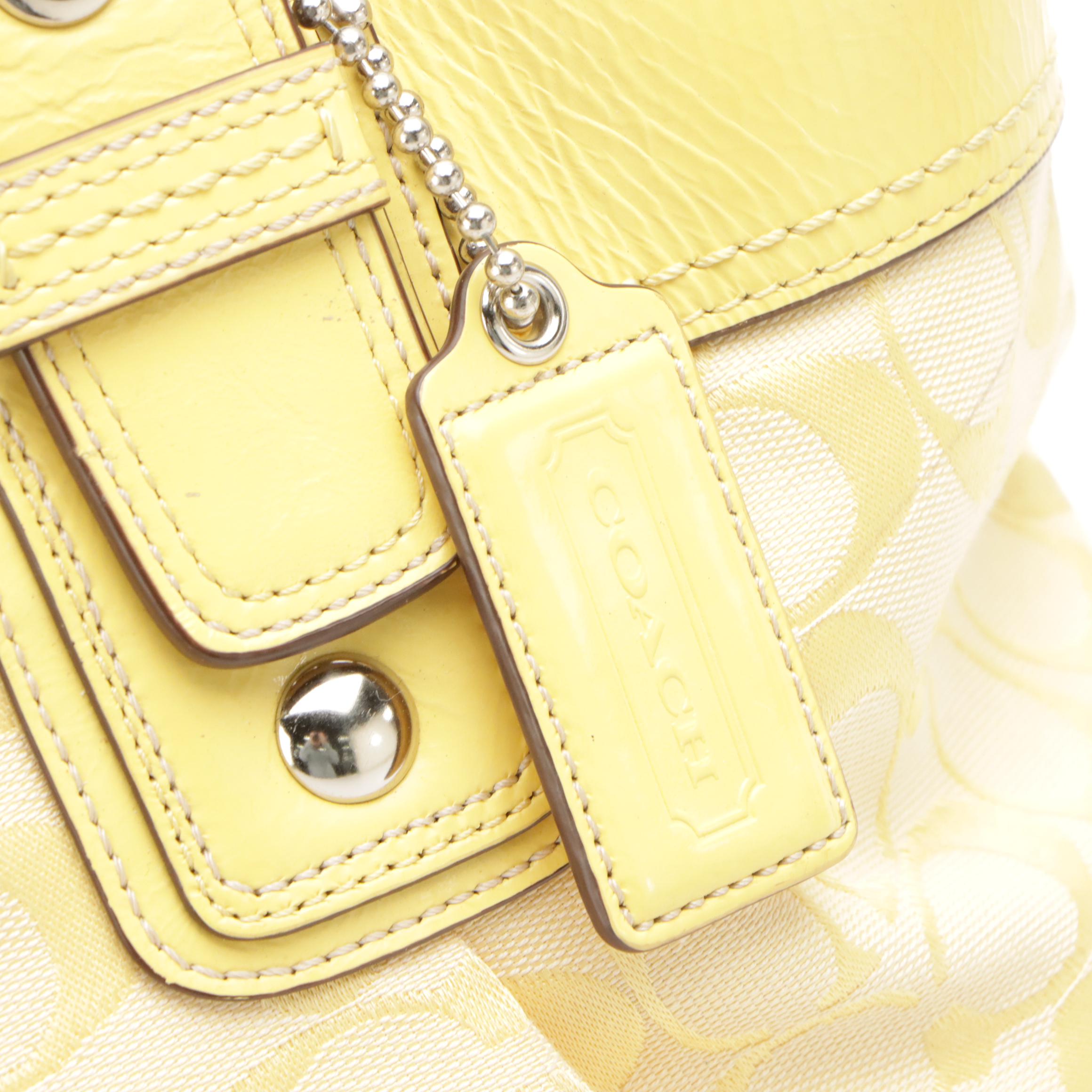 Coach Yellow Signature Canvas Soho Pleated Tote, Signature Stripe Shoulder Bag