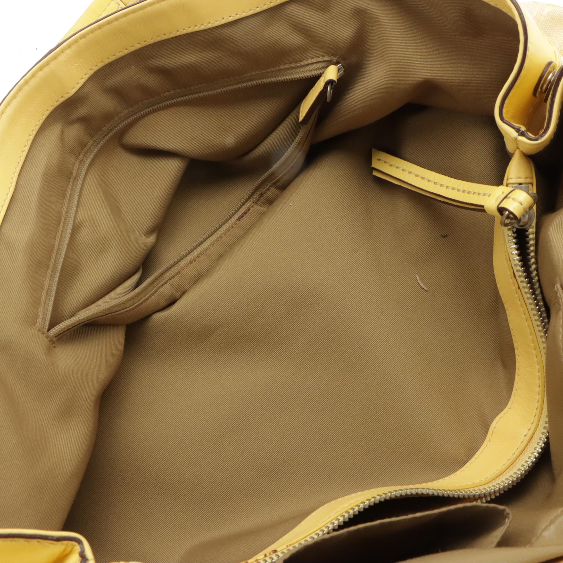 Coach Yellow Signature Canvas Soho Pleated Tote, Signature Stripe Shoulder Bag