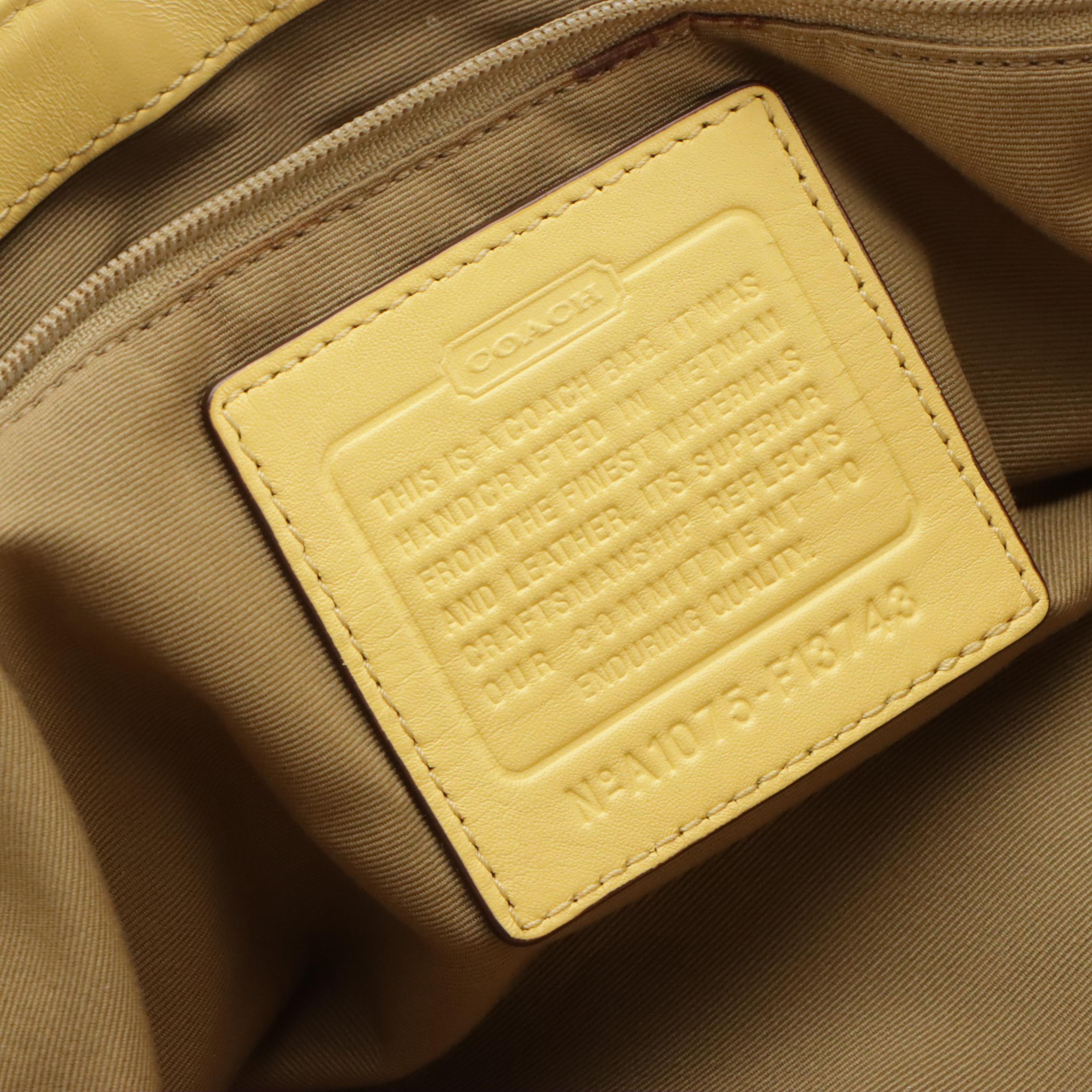 Coach Yellow Signature Canvas Soho Pleated Tote, Signature Stripe Shoulder Bag