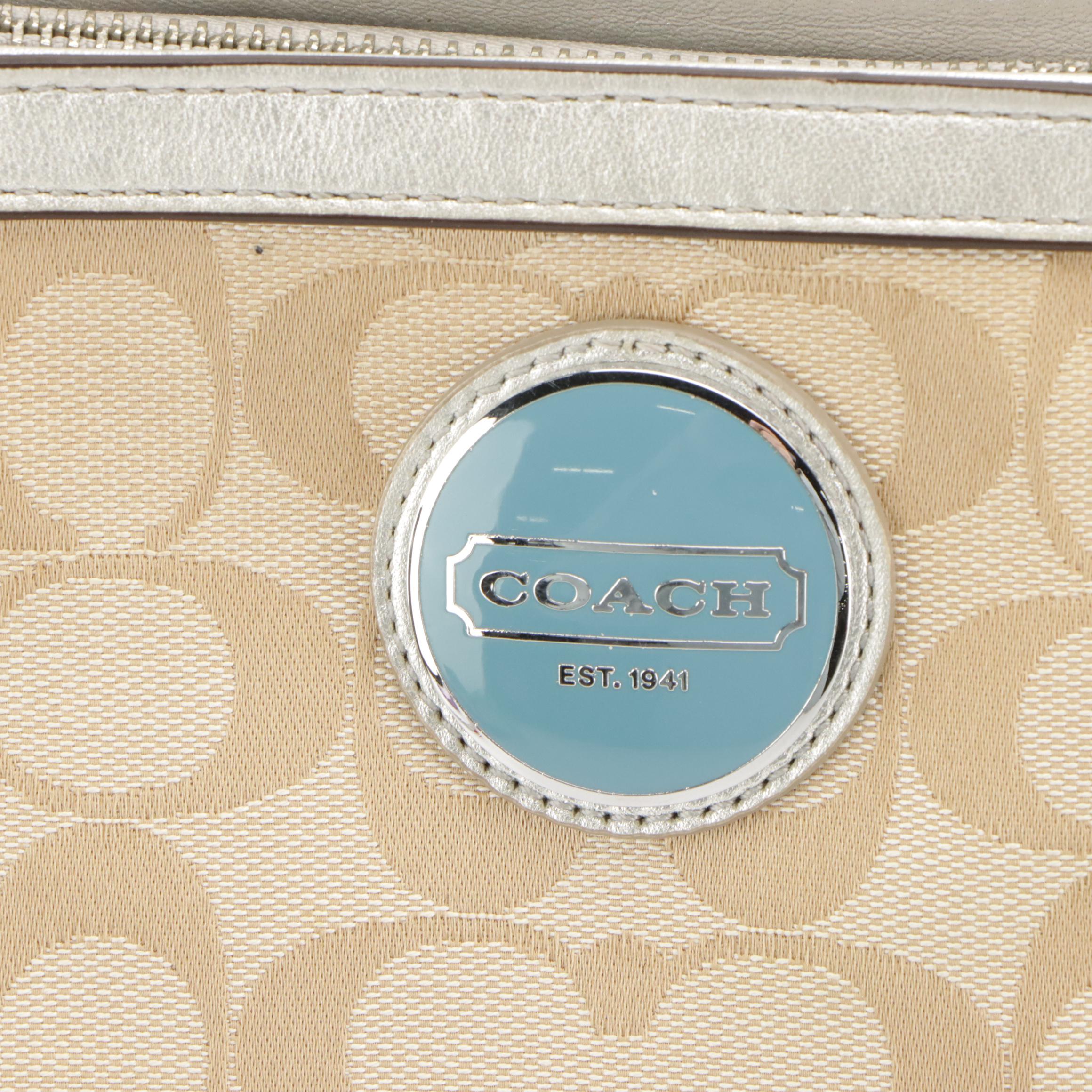 Coach Yellow Signature Canvas Soho Pleated Tote, Signature Stripe Shoulder Bag