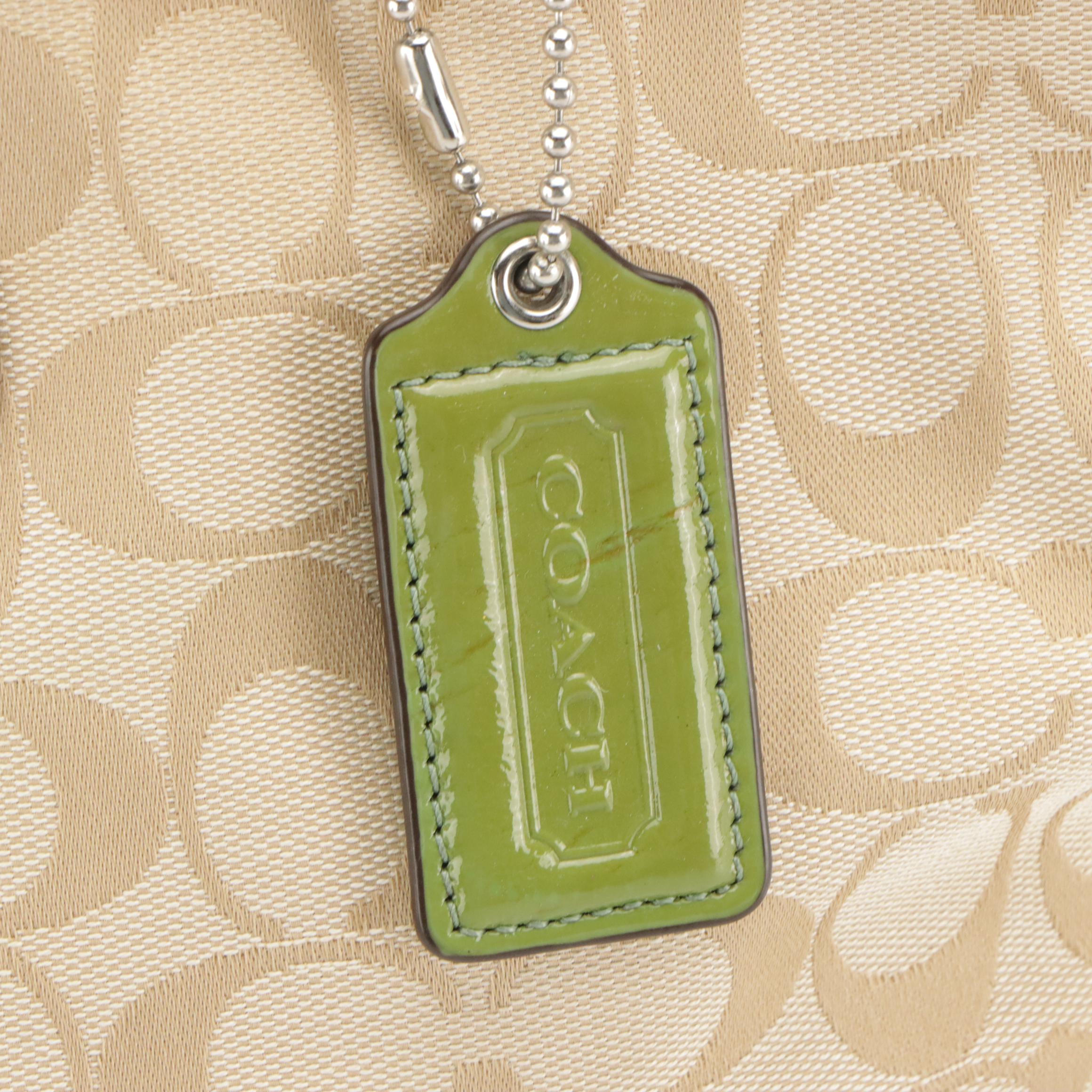 Coach Yellow Signature Canvas Soho Pleated Tote, Signature Stripe Shoulder Bag