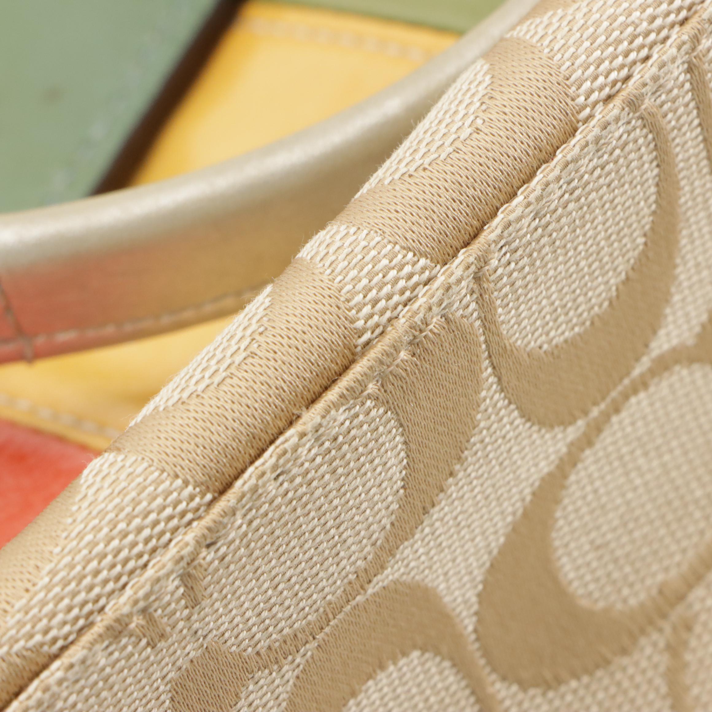 Coach Yellow Signature Canvas Soho Pleated Tote, Signature Stripe Shoulder Bag