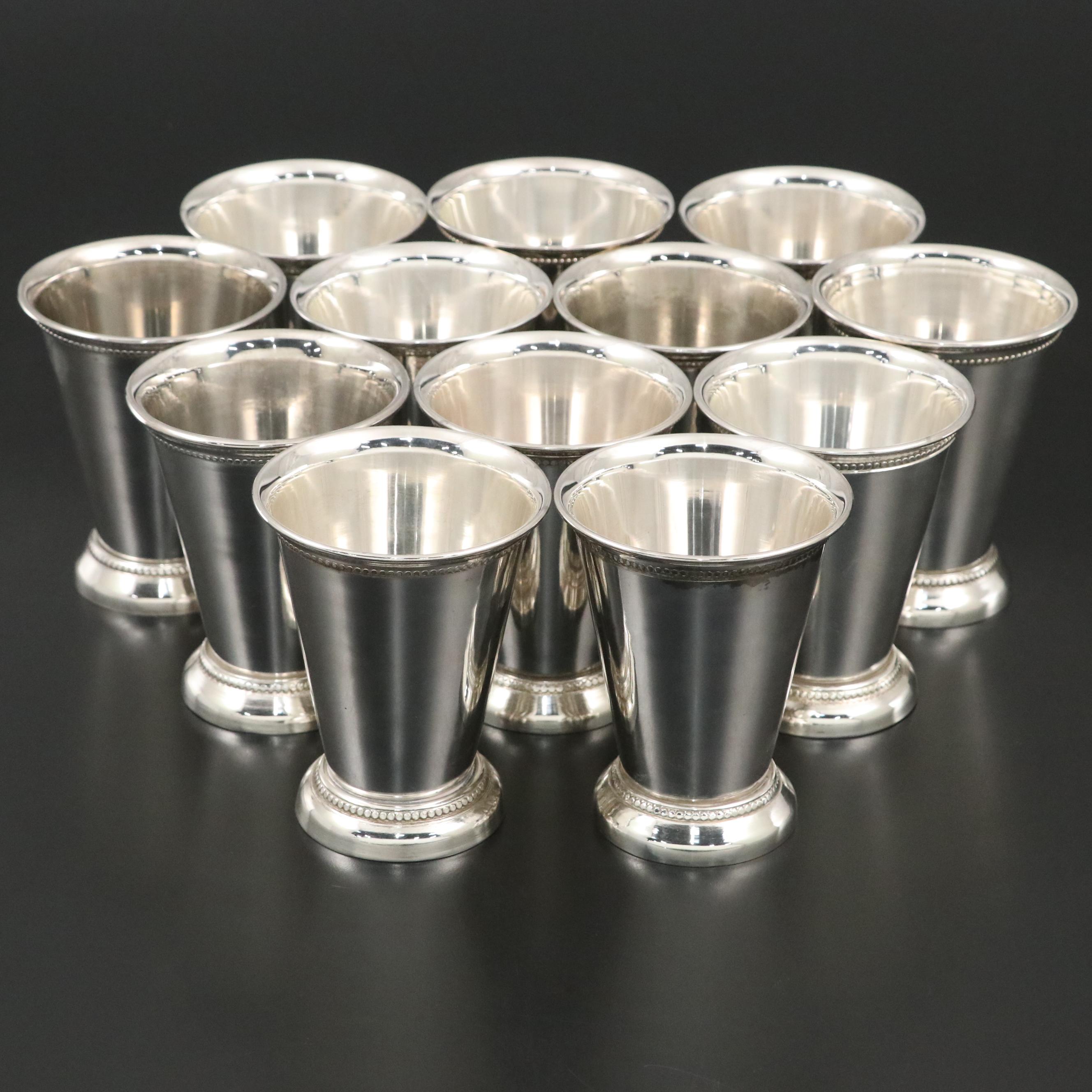 Silver Plate Julep Cups with Beaded Trim