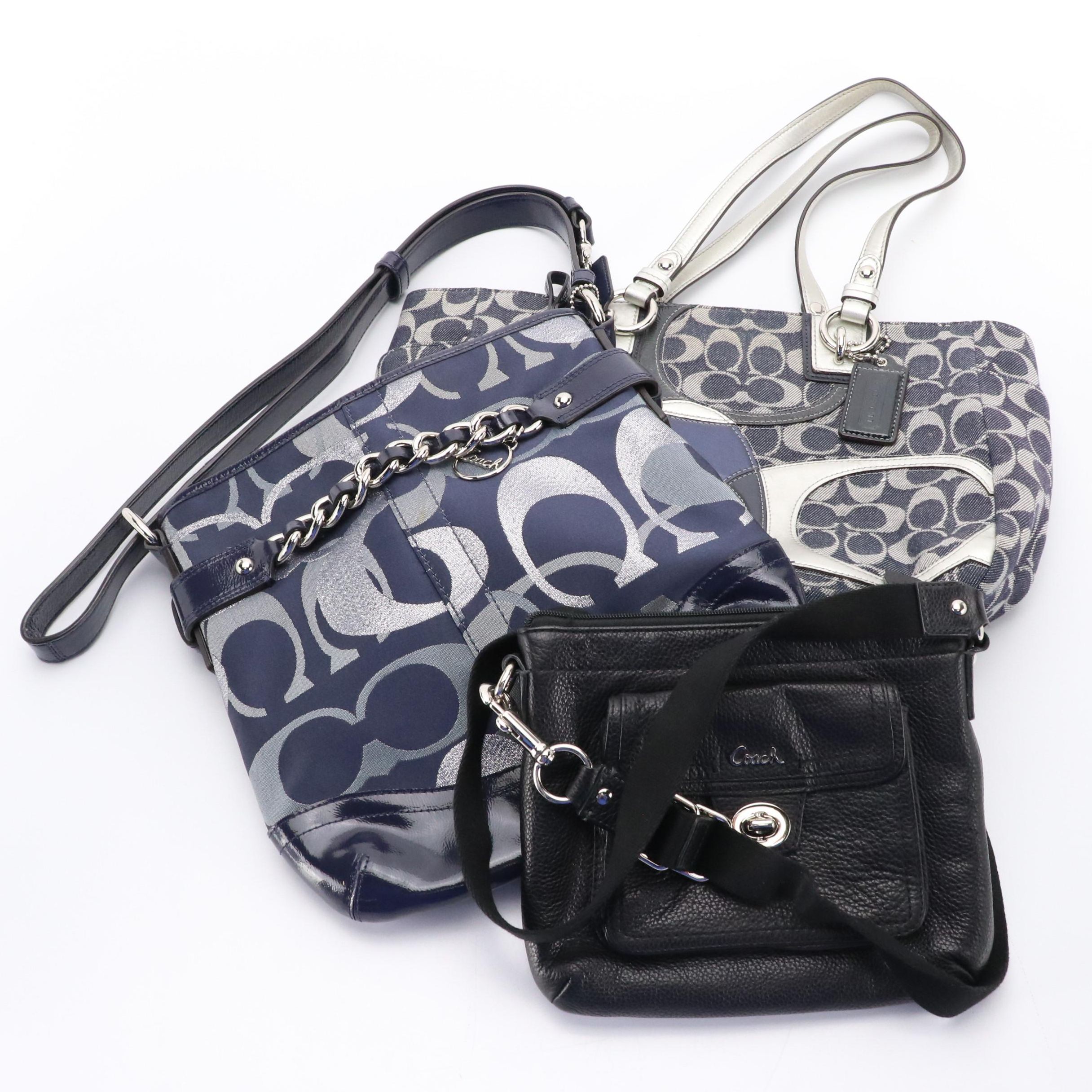 Coach Denim Signature Canvas Gallery Tote, Chain Satchel & Leather Crossbody