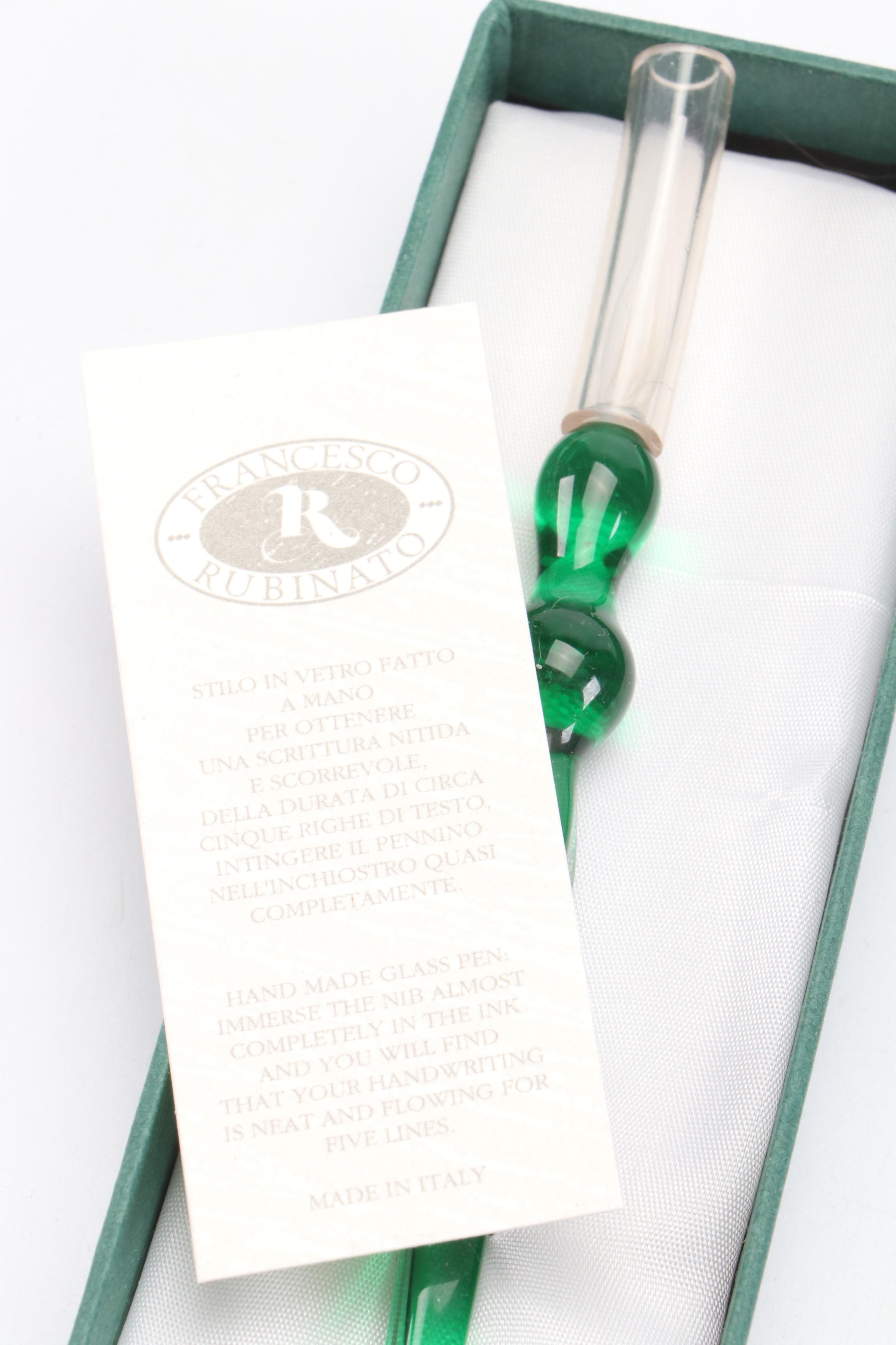 Murano Glass Fountain Dip Pens and Montblanc Pen Pocket with 800 Silver Catch