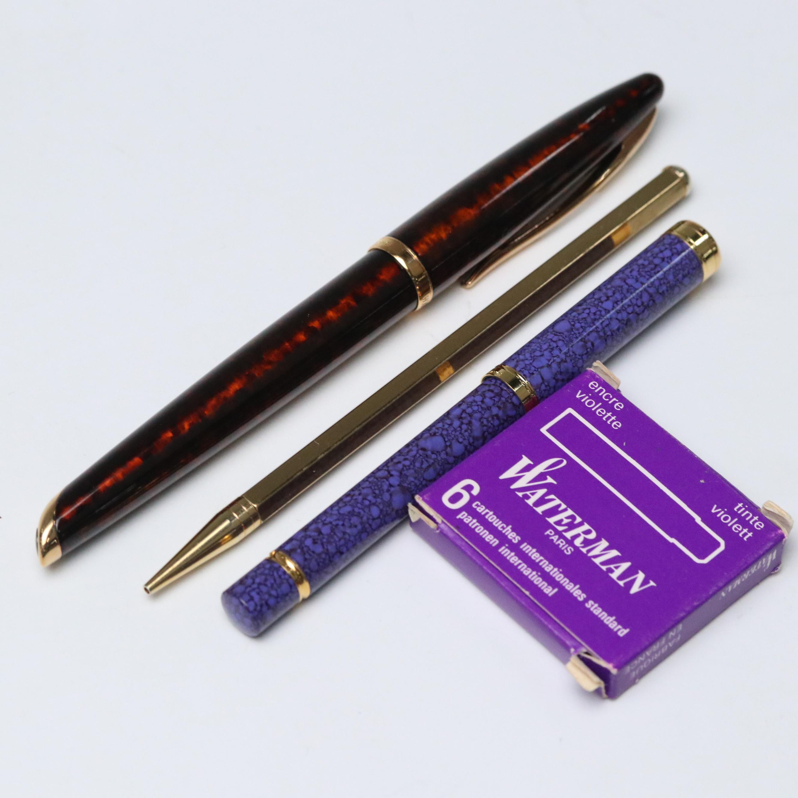 Waterman's Resin and Gold Plate Fountain Pens with Mechanical Pencil