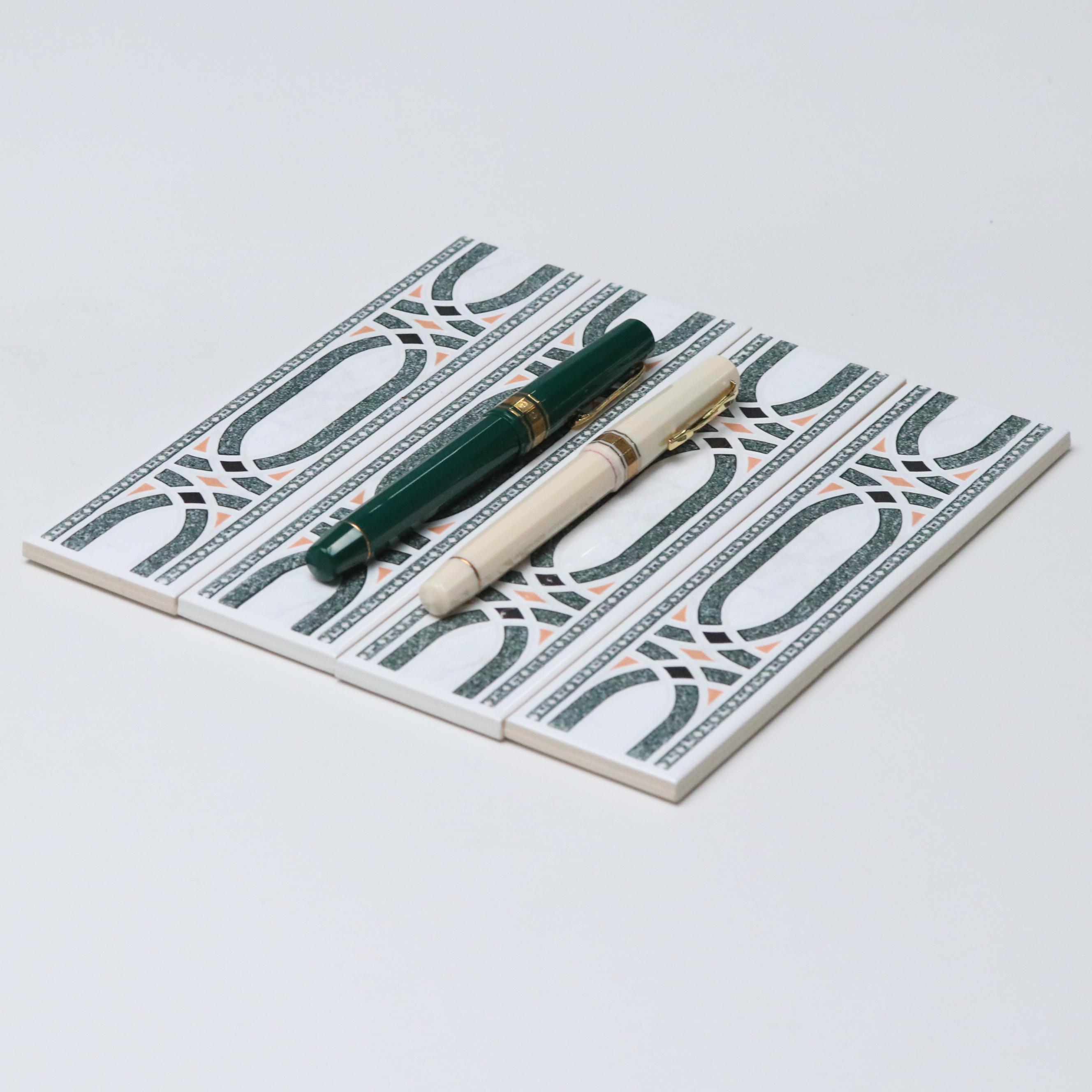 Italian Omas Acrylic Fountain Pens with 18K Gold Nibs, Porcelanosa Spanish Tiles