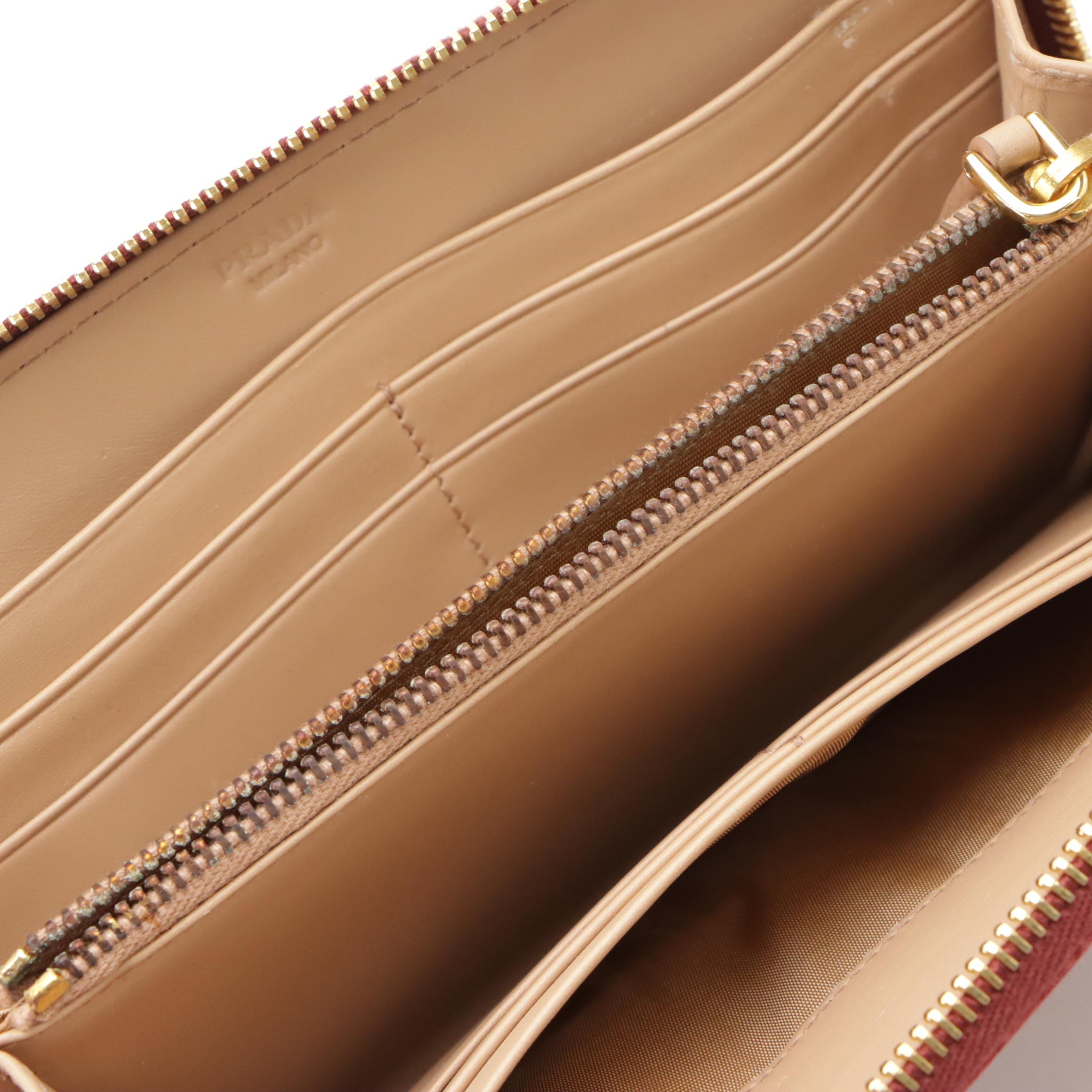 Prada Rubino Vitello Shine Leather Zip-Around Wallet in Box